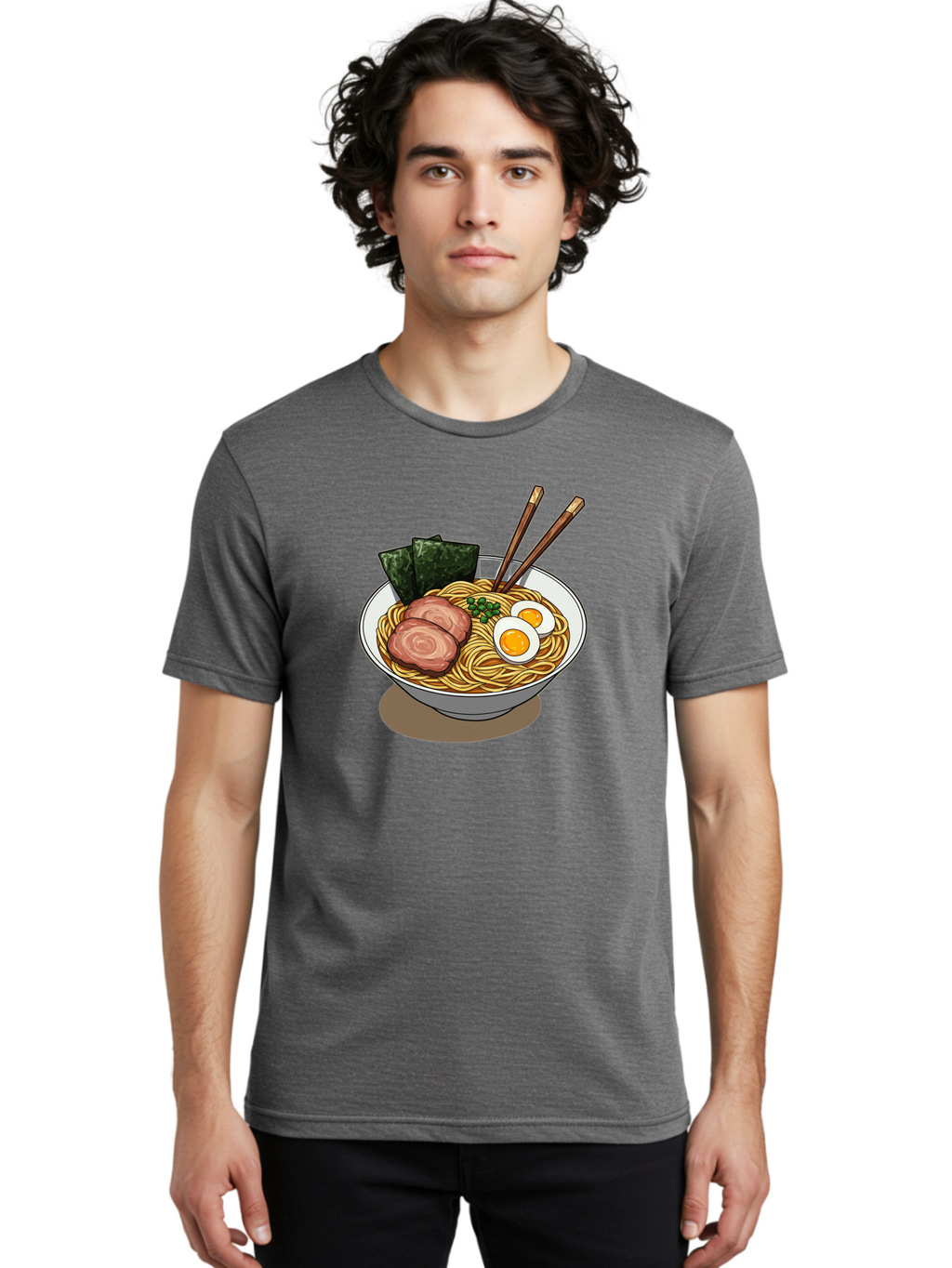 Ramen-3 Men'S Graphic Tee, 100% Cotton, Comfortable Casual Summer Wear, Machine Washable, Ramen Noodles, Sliced Pork, Boiled Egg, Seaweed, Chopsticks, Oriental Cuisine, Japanese Food, Savory Meal, Noodle Soup, Appetizing Dish Bae700