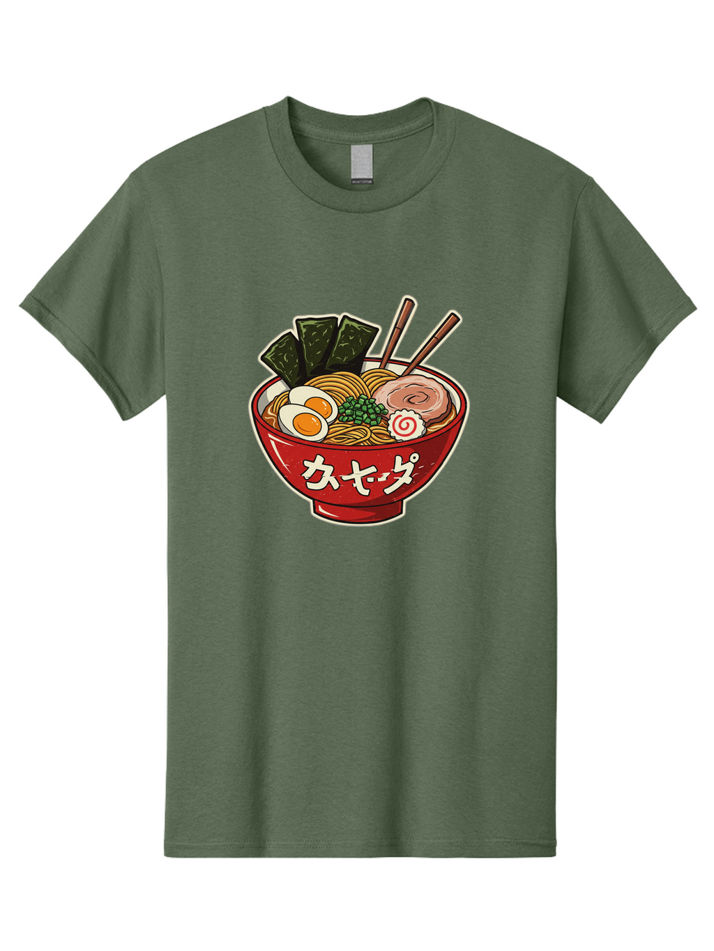 Ramen-4 Men'S Graphic Tee, 100% Cotton, Comfortable Casual Summer Wear, Machine Washable, Japanese Ramen, Noodle Soup, Boiled Egg, Green Peas, Seaweed, Sliced Pork, Chopsticks, Japanese Cuisine, Red Bowl, Katakana Script Bae701