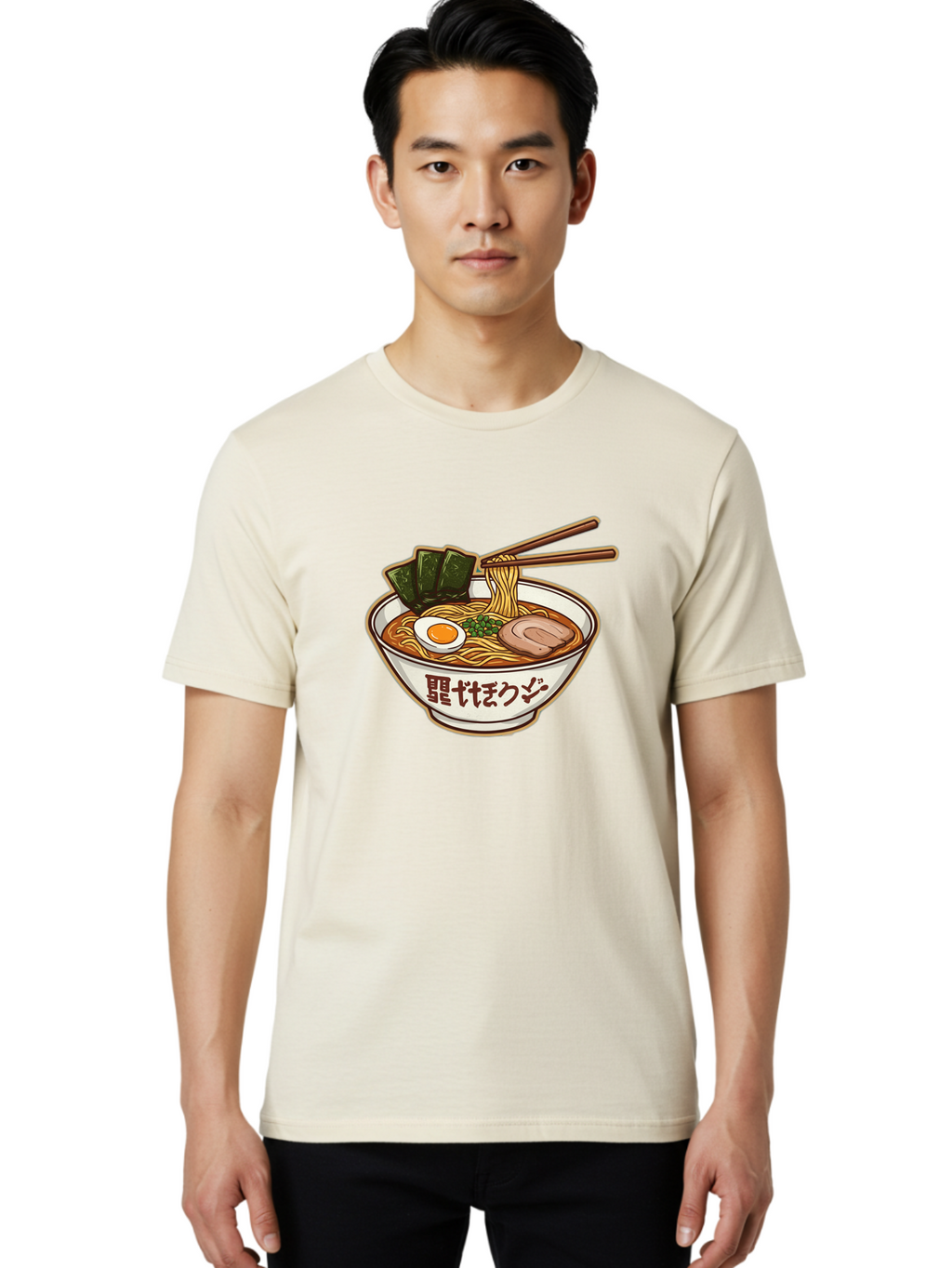 Ramen-5 Men'S Graphic Tee, 100% Cotton, Comfortable Casual Summer Wear, Machine Washable, Japanese Ramen, Savory Noodle Soup, Pork Slice, Soft-Boiled Egg, Green Onions, Seaweed, Chopsticks, Asian Cuisine, Comfort Food, Delicious Meal Bae702