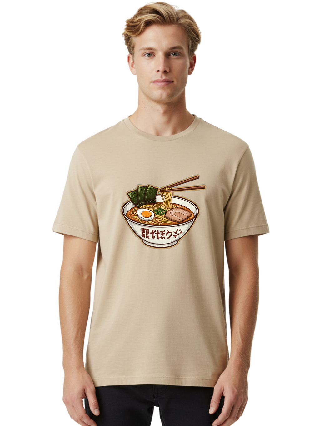 Ramen-5 Men'S Graphic Tee, 100% Cotton, Comfortable Casual Summer Wear, Machine Washable, Japanese Ramen, Savory Noodle Soup, Pork Slice, Soft-Boiled Egg, Green Onions, Seaweed, Chopsticks, Asian Cuisine, Comfort Food, Delicious Meal Bae702