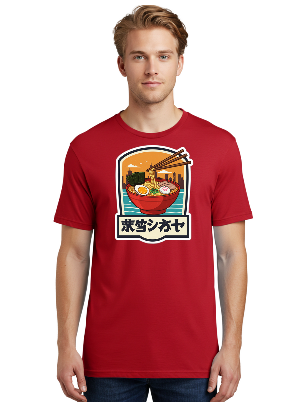 Ramen-7 Men'S Graphic Tee, 100% Cotton, Comfortable Casual Summer Wear, Machine Washable, Steaming Bowl Of Ramen, Japanese Noodles, Savory Broth, Egg, Pork Slices, Seaweed, Chopsticks, Cityscape, ?????? Bae704