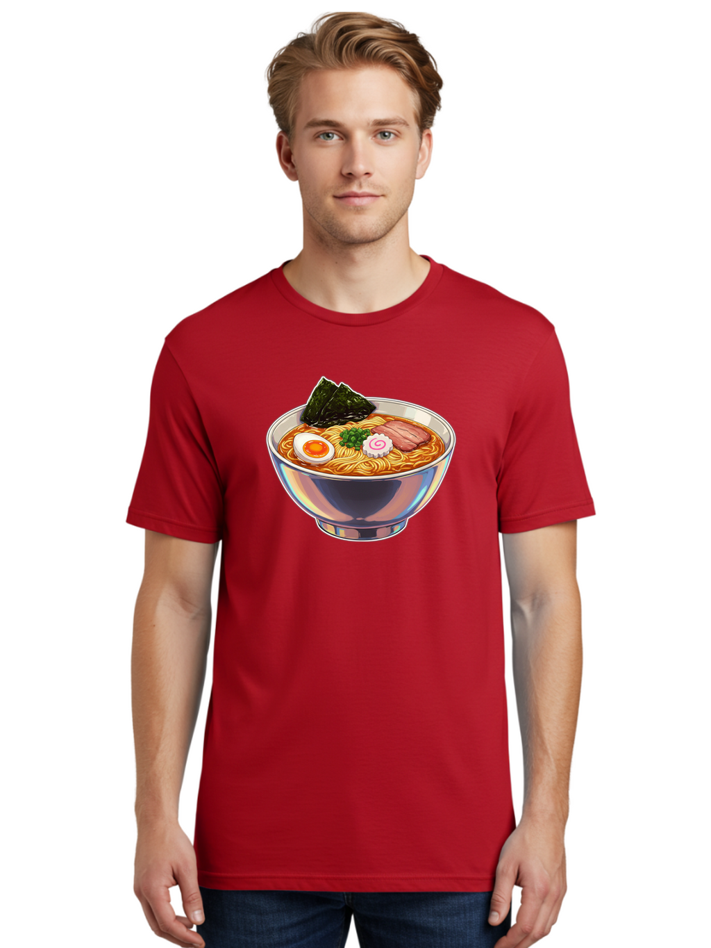 Ramen-8 Men'S Graphic Tee, 100% Cotton, Comfortable Casual Summer Wear, Machine Washable, Bowl Of Ramen, Japanese Cuisine, Egg, Seaweed, Pork, Noodles, Savory Broth, Appetizing Meal, Food Illustration, Delicious Dish Bae705