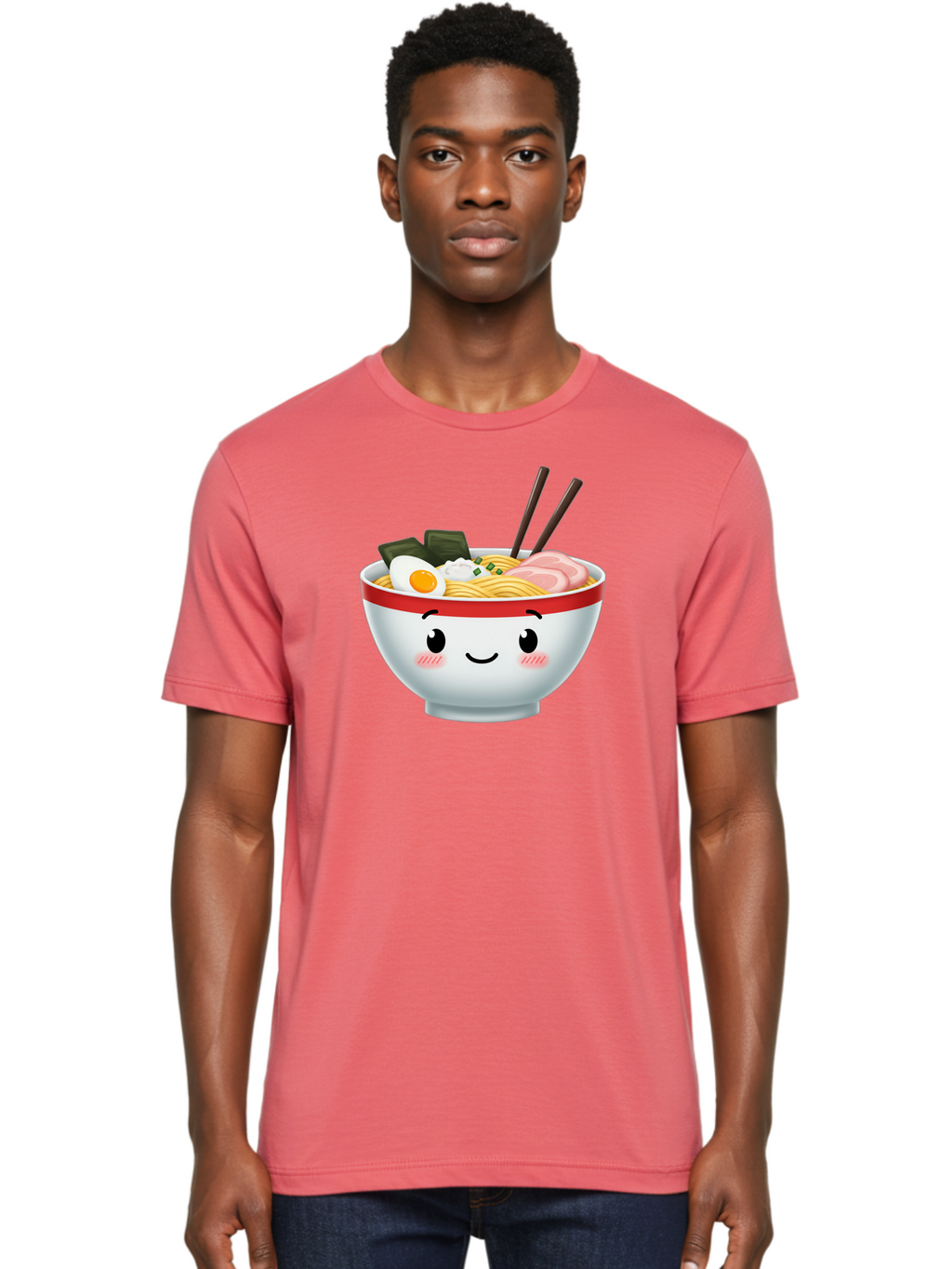 Ramen-Bowl-4 Men'S Graphic Tee, 100% Cotton, Comfortable Casual Summer Wear, Machine Washable, Japanese Ramen, Steaming Hot Noodles, Boiled Egg, Seaweed, Pork Slices, Chopsticks, Kawaii Cartoon, Foodie, Tasty Meal, Delicious Cuisine, Bae709
