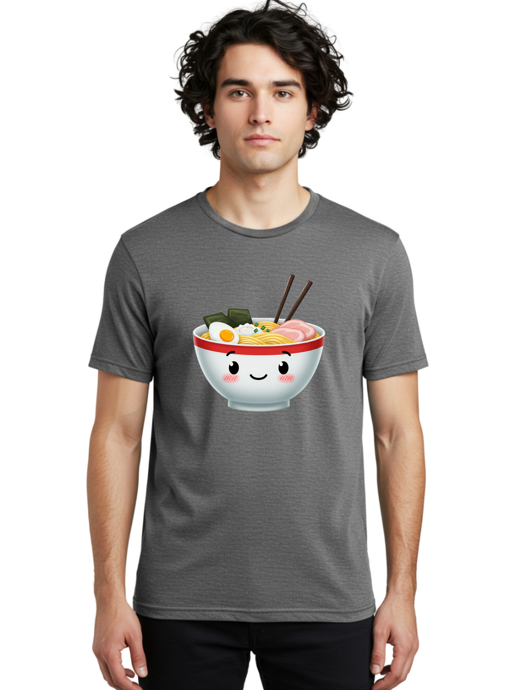 Ramen-Bowl-4 Men'S Graphic Tee, 100% Cotton, Comfortable Casual Summer Wear, Machine Washable, Japanese Ramen, Steaming Hot Noodles, Boiled Egg, Seaweed, Pork Slices, Chopsticks, Kawaii Cartoon, Foodie, Tasty Meal, Delicious Cuisine, Bae709