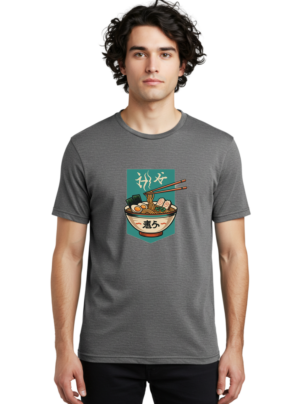 Ramen-Bowl-5 Men'S Graphic Tee, 100% Cotton, Comfortable Casual Summer Wear, Machine Washable, Steaming Bowl Of Ramen, Japanese Cuisine, Noodle Soup, Chopsticks, Egg, Seaweed, Pork Slices, Savory Dish, Comfort Food, Asian Flavors Bae710
