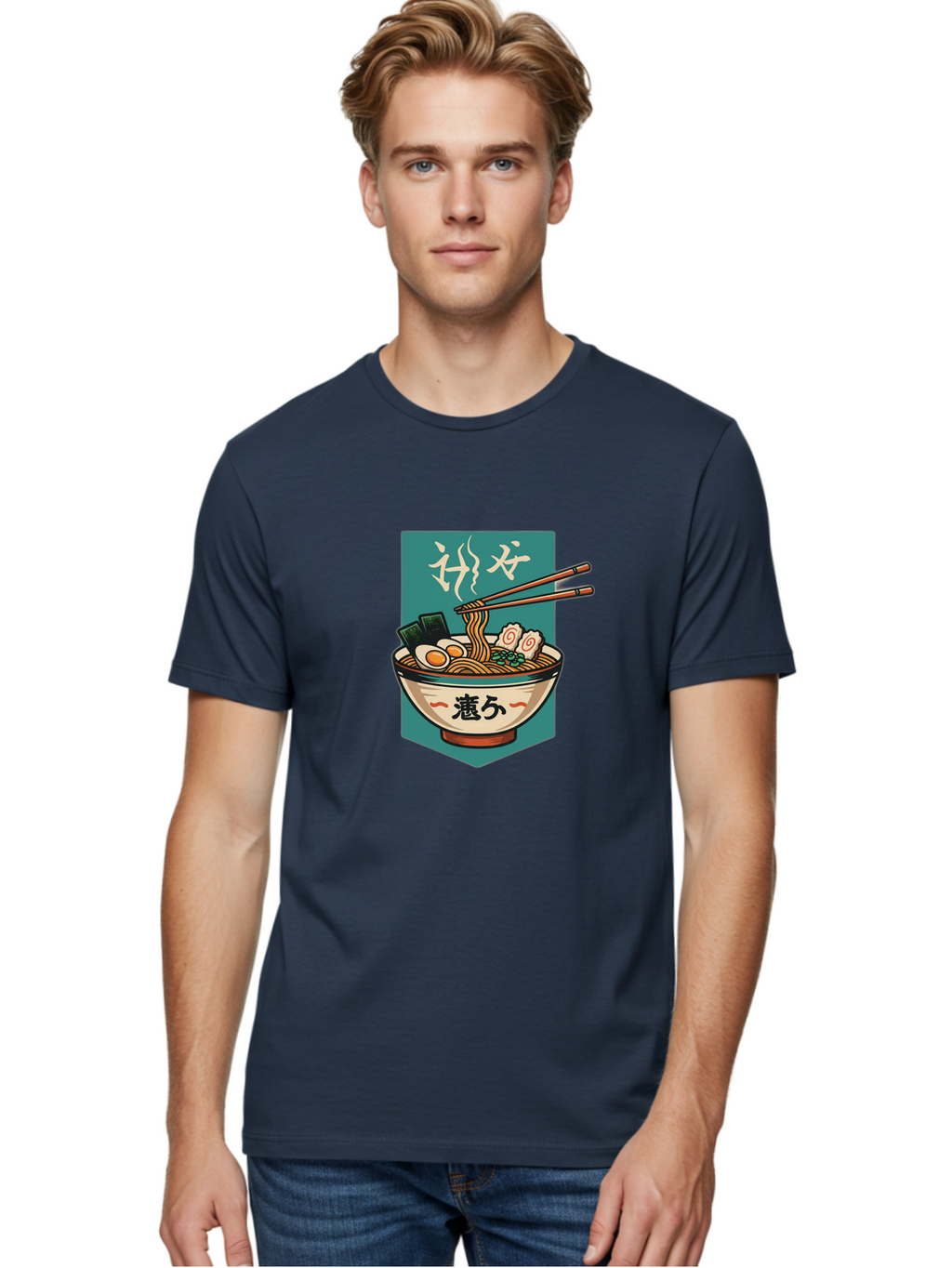 Ramen-Bowl-5 Men'S Graphic Tee, 100% Cotton, Comfortable Casual Summer Wear, Machine Washable, Steaming Bowl Of Ramen, Japanese Cuisine, Noodle Soup, Chopsticks, Egg, Seaweed, Pork Slices, Savory Dish, Comfort Food, Asian Flavors Bae710