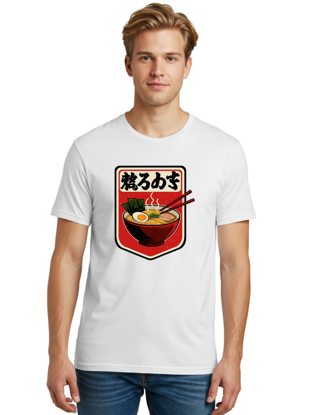Ramen-Bowl-Aesthetic Men'S Graphic Tee, 100% Cotton, Comfortable Casual Summer Wear, Machine Washable, Steaming Hot Ramen, Japanese Cuisine, Noodle Soup, Egg And Seaweed Toppings, Chopsticks, Kakarou Mushi, Savory Broth, Asian Food, Bae712