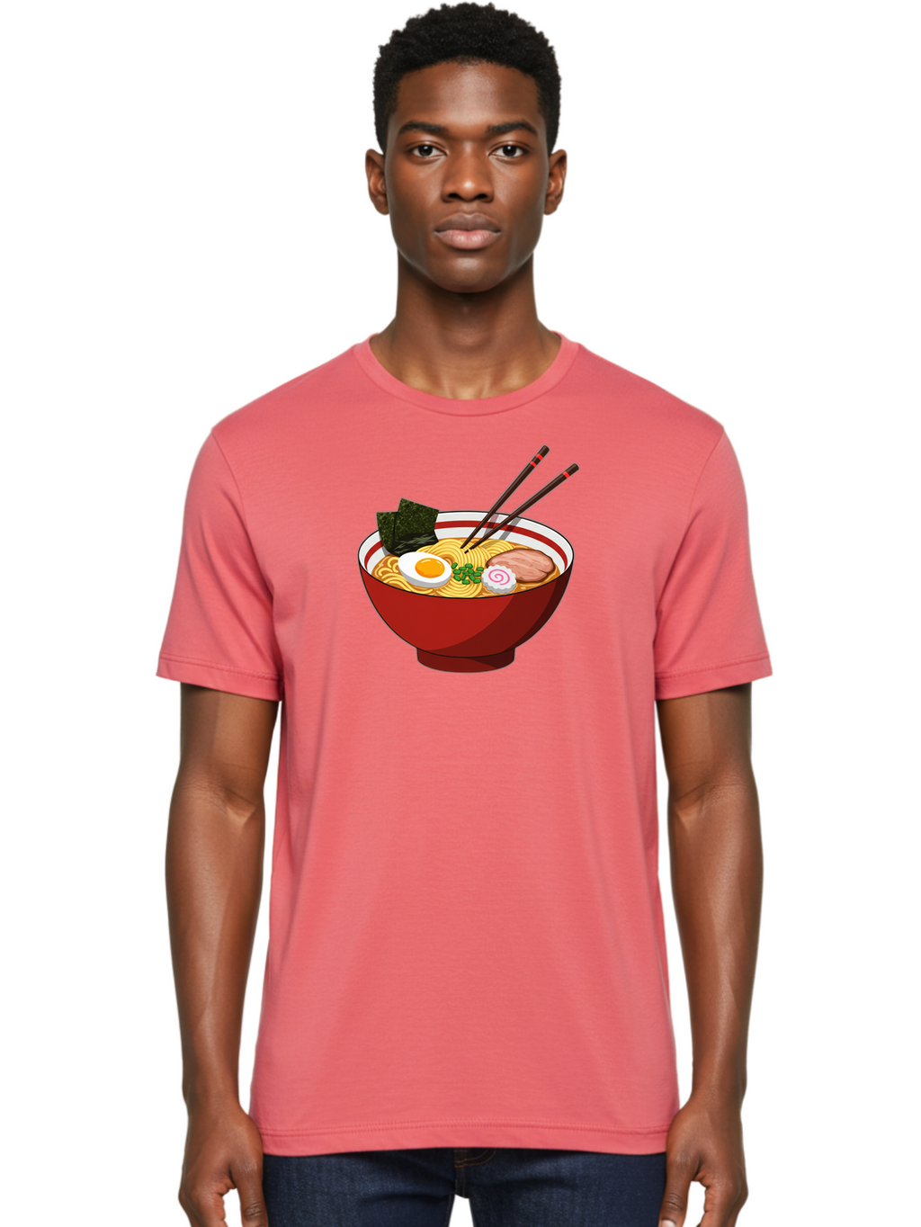 Ramen-Noodle-Bowl-2 Men'S Graphic Tee, 100% Cotton, Comfortable Casual Summer Wear, Machine Washable, Steaming Bowl Of Ramen, Japanese Noodle Soup, Boiled Egg, Sliced Pork, Seaweed, Green Onions, Chopsticks, Asian Cuisine, Noodle Dish, Bae715