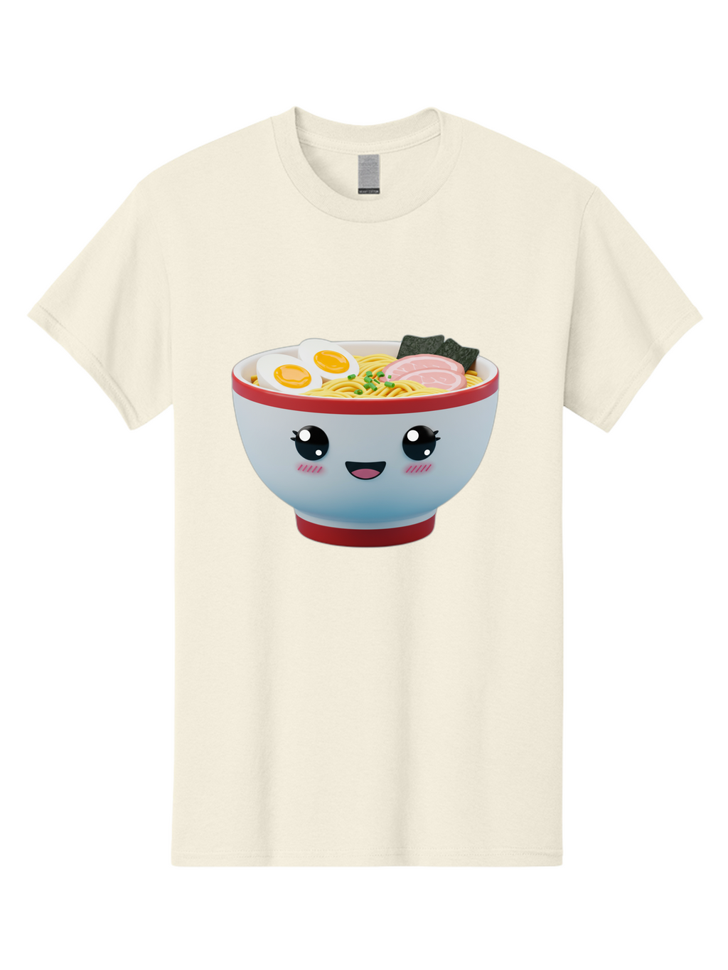 Ramen-Noodle-Bowl Men'S Graphic Tee, 100% Cotton, Comfortable Casual Summer Wear, Machine Washable, Kawaii Ramen Bowl, Cartoon Noodle Soup, Japanese Cuisine, Animated Food, Ramen Noodles, Boiled Egg, Seaweed, Sliced Ham, Cute Bowl, Bae716