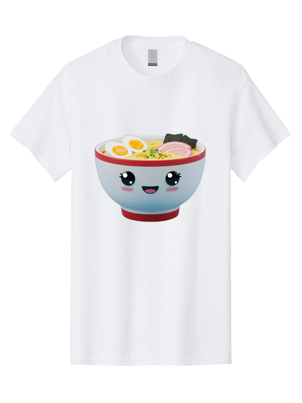 Ramen-Noodle-Bowl Men'S Graphic Tee, 100% Cotton, Comfortable Casual Summer Wear, Machine Washable, Kawaii Ramen Bowl, Cartoon Noodle Soup, Japanese Cuisine, Animated Food, Ramen Noodles, Boiled Egg, Seaweed, Sliced Ham, Cute Bowl, Bae716