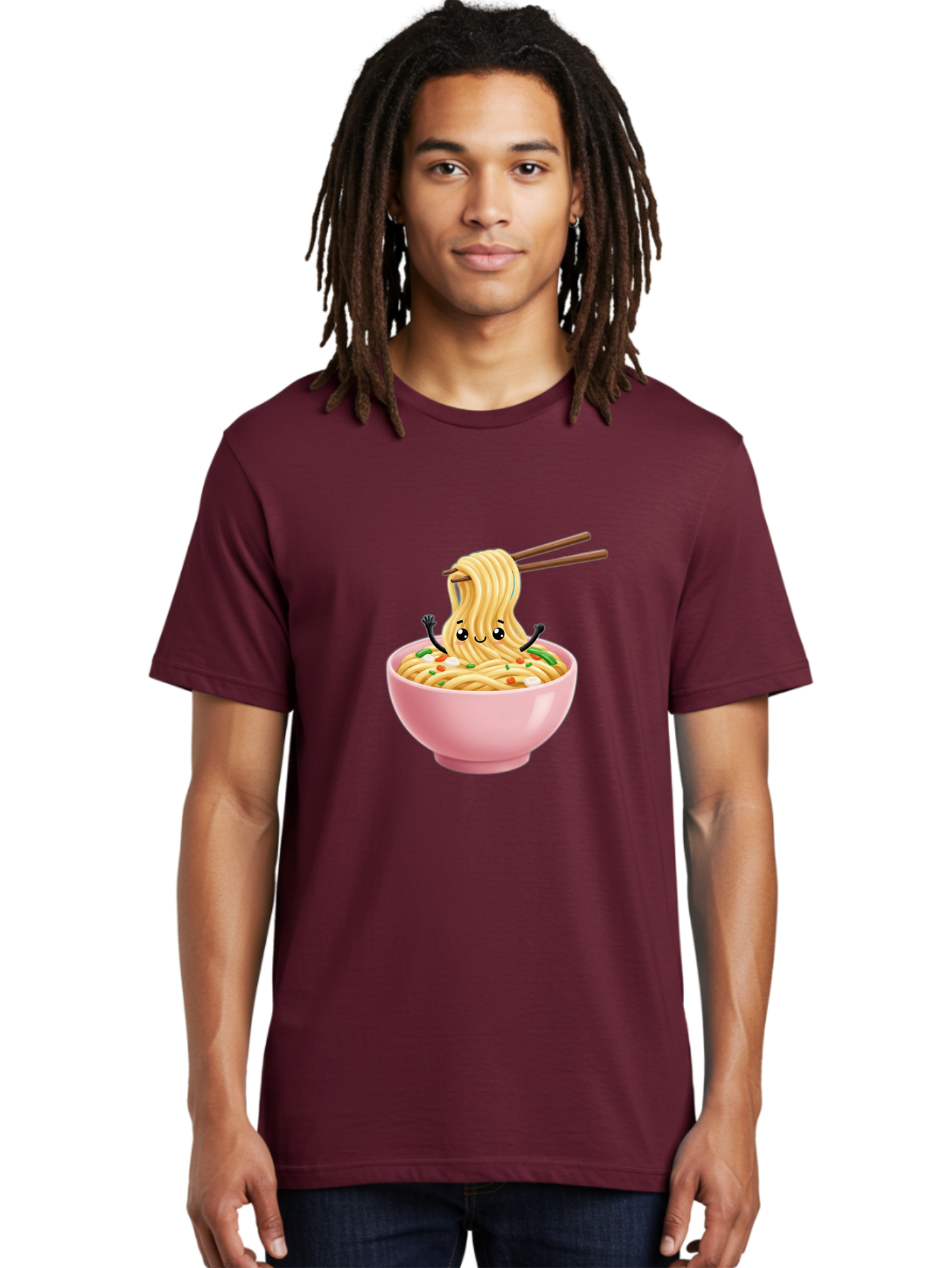 Ramen-Noodle-Character Men'S Graphic Tee, 100% Cotton, Comfortable Casual Summer Wear, Machine Washable, Cartoon Noodles, Ramen Noodles, Noodle Character, Kawaii Food, Cute Noodles, Asian Cuisine, Noodle Bowl, Tasty Noodles, Foodie Art, Bae717