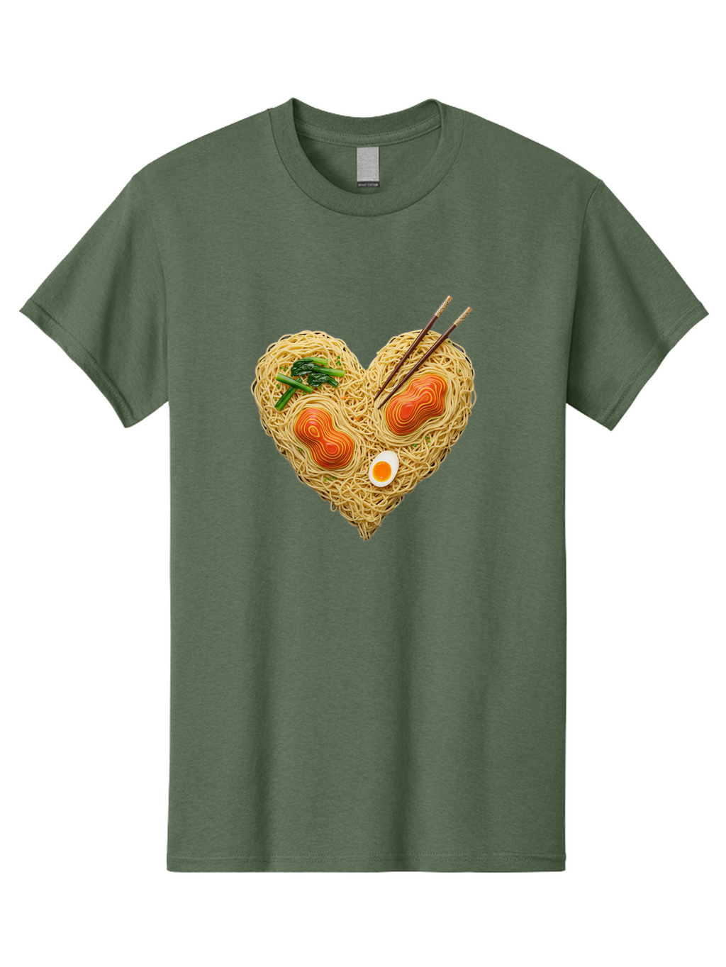 Ramen-Noodles-Heart-1 Men'S Graphic Tee, 100% Cotton, Comfortable Casual Summer Wear, Machine Washable, Ramen Noodles, Heart-Shaped Noodles, Asian Cuisine, Delicious Meal, Savory Flavors, Boiled Egg, Chopsticks, Green Vegetables Bae721
