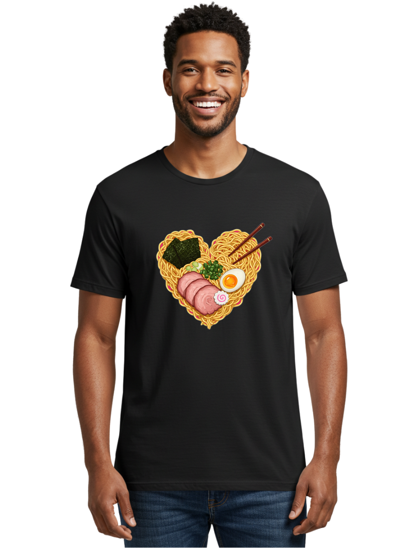 Ramen-Noodles Men'S Graphic Tee, 100% Cotton, Comfortable Casual Summer Wear, Machine Washable, Ramen Noodles, Sliced Meat, Boiled Egg, Seaweed, Green Onions, Fish Cake, Japanese Cuisine, Noodle Soup, Chopsticks, Food Art, Culinary Creativity, Bae724