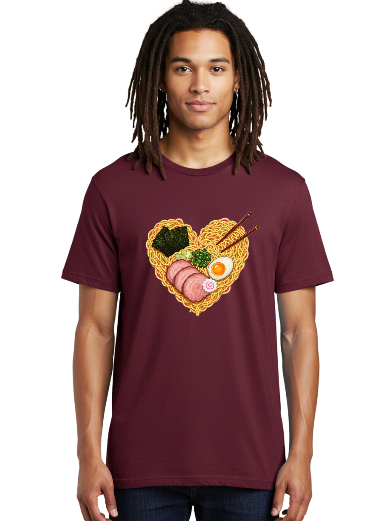 Ramen-Noodles Men'S Graphic Tee, 100% Cotton, Comfortable Casual Summer Wear, Machine Washable, Ramen Noodles, Sliced Meat, Boiled Egg, Seaweed, Green Onions, Fish Cake, Japanese Cuisine, Noodle Soup, Chopsticks, Food Art, Culinary Creativity, Bae724