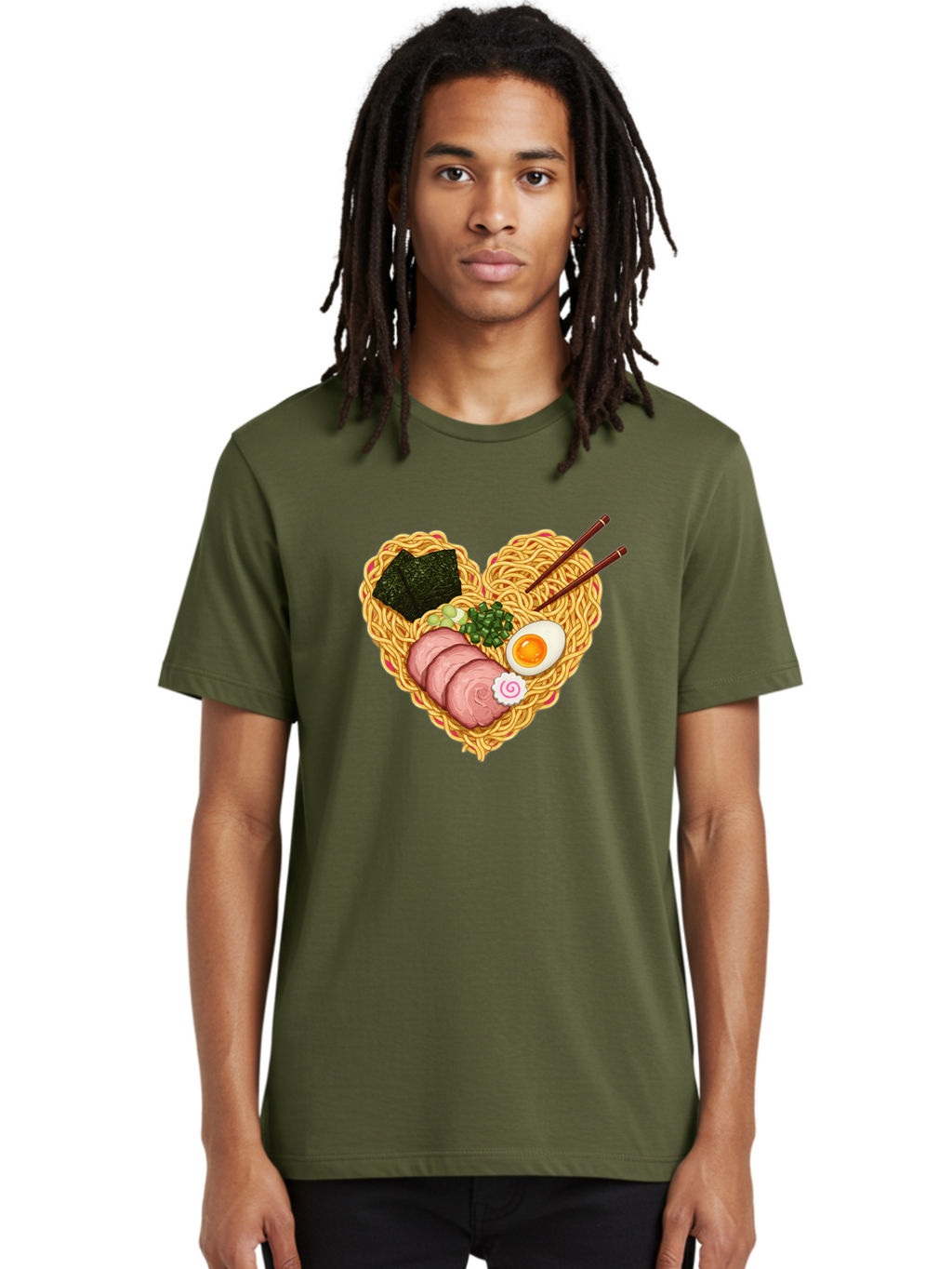Ramen-Noodles Men'S Graphic Tee, 100% Cotton, Comfortable Casual Summer Wear, Machine Washable, Ramen Noodles, Sliced Meat, Boiled Egg, Seaweed, Green Onions, Fish Cake, Japanese Cuisine, Noodle Soup, Chopsticks, Food Art, Culinary Creativity, Bae724