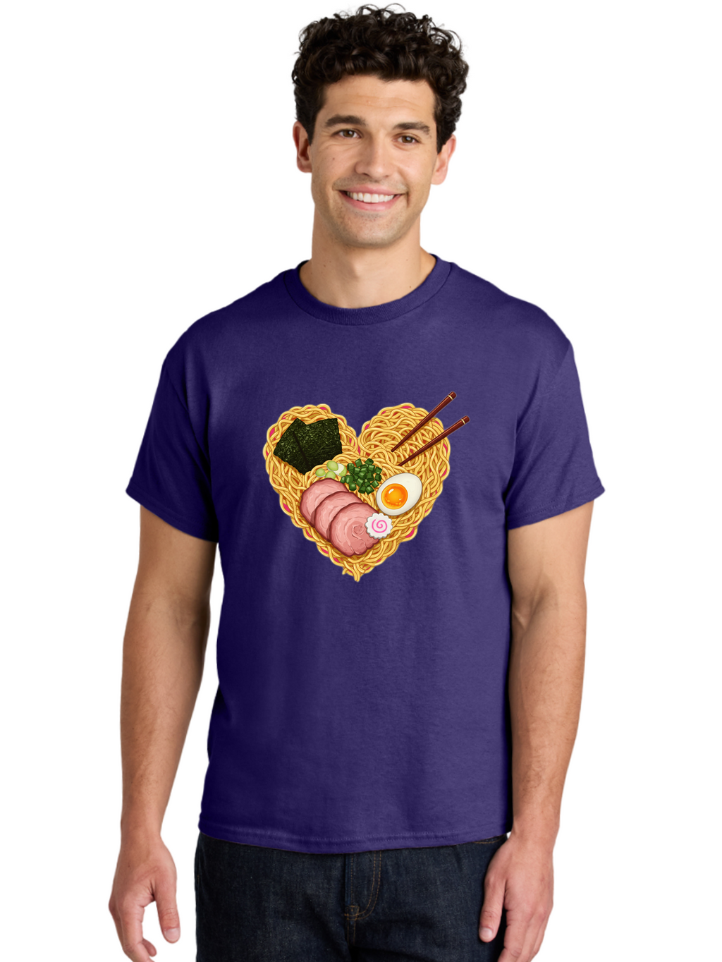 Ramen-Noodles Men'S Graphic Tee, 100% Cotton, Comfortable Casual Summer Wear, Machine Washable, Ramen Noodles, Sliced Meat, Boiled Egg, Seaweed, Green Onions, Fish Cake, Japanese Cuisine, Noodle Soup, Chopsticks, Food Art, Culinary Creativity, Bae724
