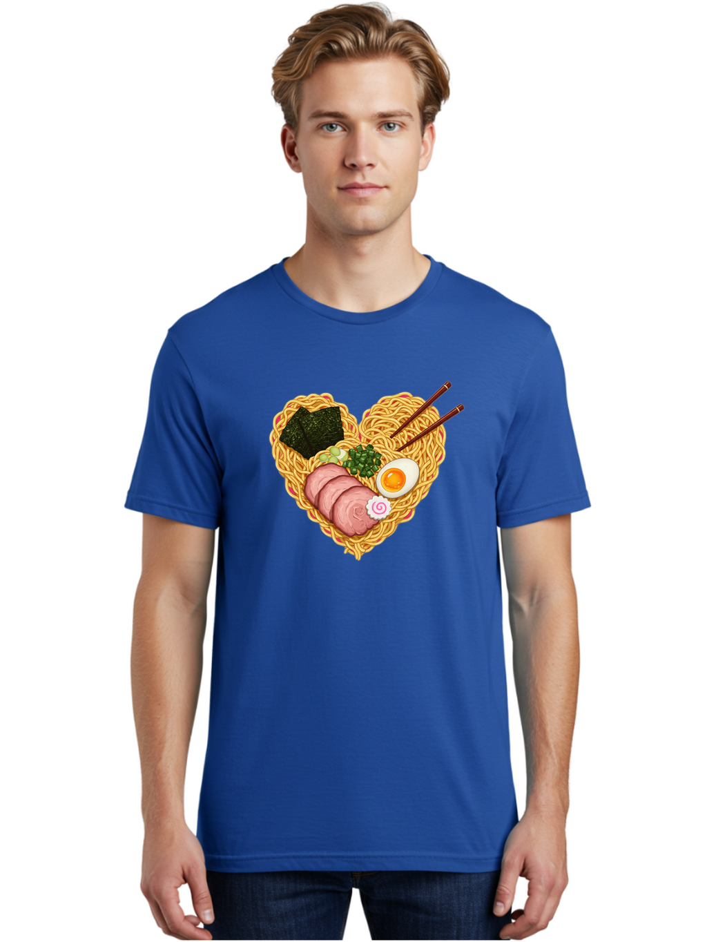 Ramen-Noodles Men'S Graphic Tee, 100% Cotton, Comfortable Casual Summer Wear, Machine Washable, Ramen Noodles, Sliced Meat, Boiled Egg, Seaweed, Green Onions, Fish Cake, Japanese Cuisine, Noodle Soup, Chopsticks, Food Art, Culinary Creativity, Bae724
