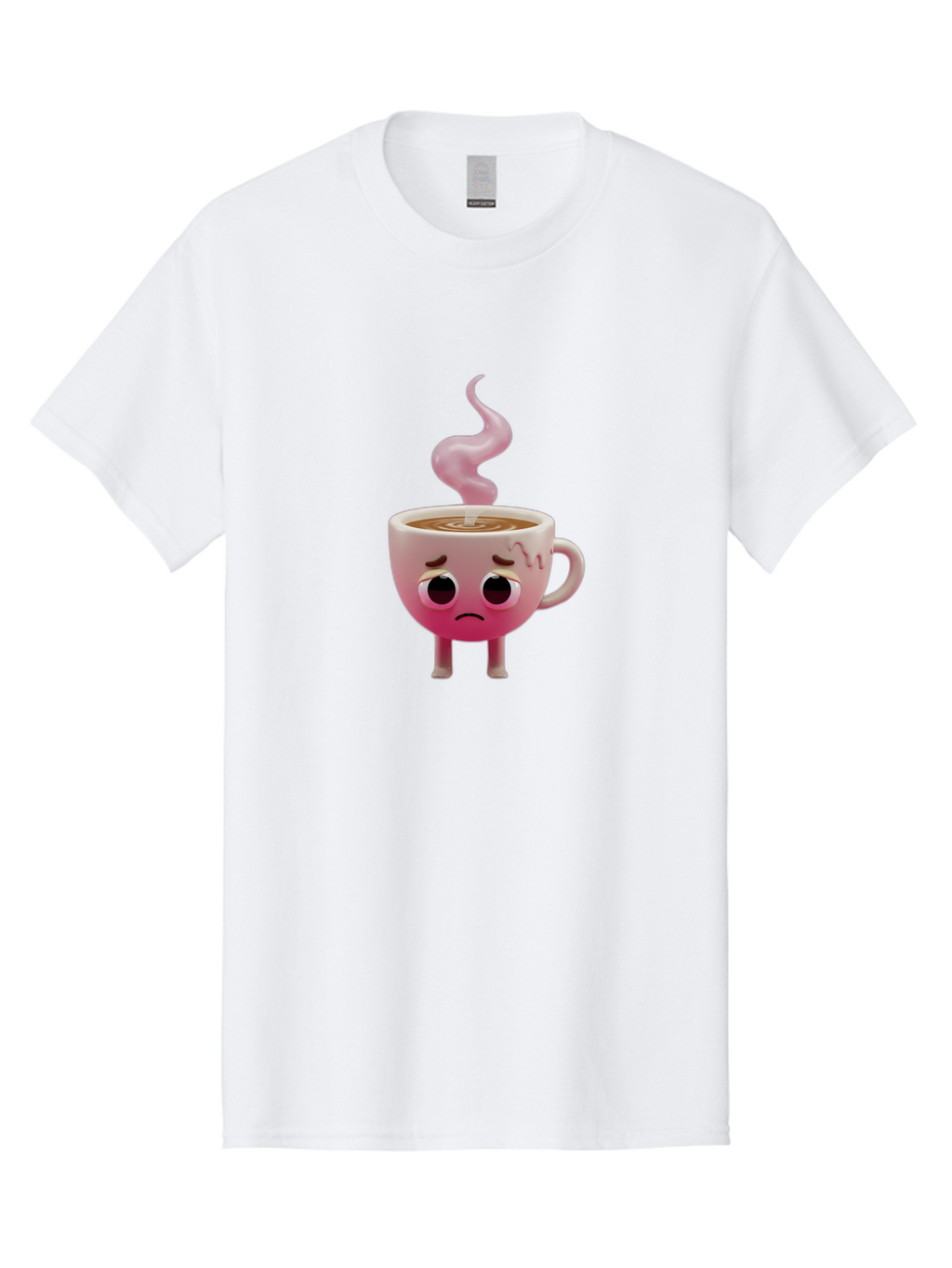 Sad-Coffee-Cup-1 Men'S Graphic Tee, 100% Cotton, Comfortable Casual Summer Wear, Machine Washable, Cartoon Coffee Cup With Face, Coffee In The Cup, Steaming Hot Beverage, Sad Face Expression, Pink Gradient Color, Quirky Character Design, Bae730
