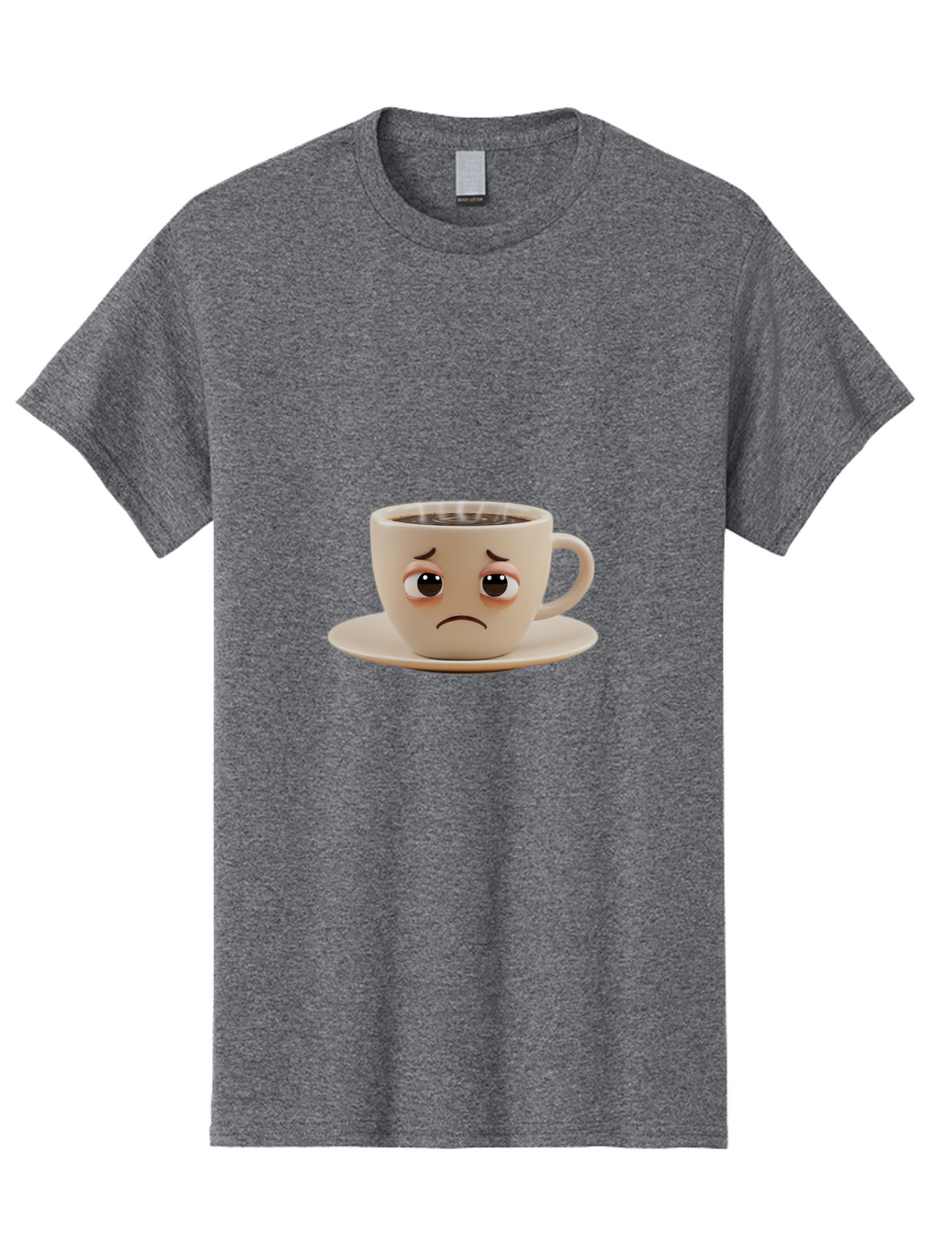 Sad-Coffee-Cup-3 Men'S Graphic Tee, 100% Cotton, Comfortable Casual Summer Wear, Machine Washable, Sad Coffee Cup, Frowning Face, Coffee Break, Unhappy Mood, Cartoon Character, Cute Design, Coffee Lover, Emotional Expression, Bae732