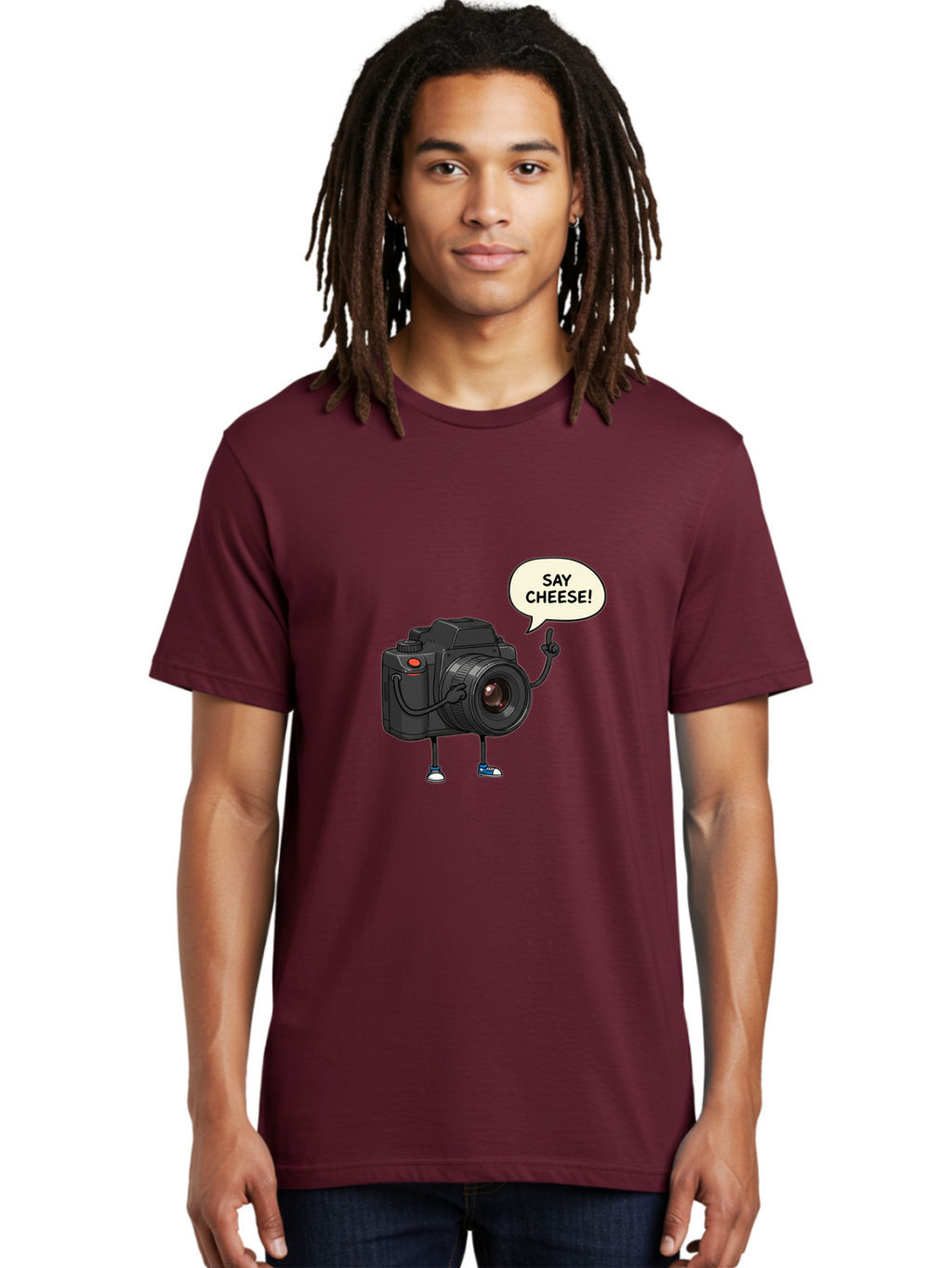 Say-Cheese Men'S Graphic Tee, 100% Cotton, Comfortable Casual Summer Wear, Machine Washable, Cartoon Camera, Funny Character, Photography Humor, Say Cheese!, Camera Character, Comedic Photography, Digital Illustration, Bae734