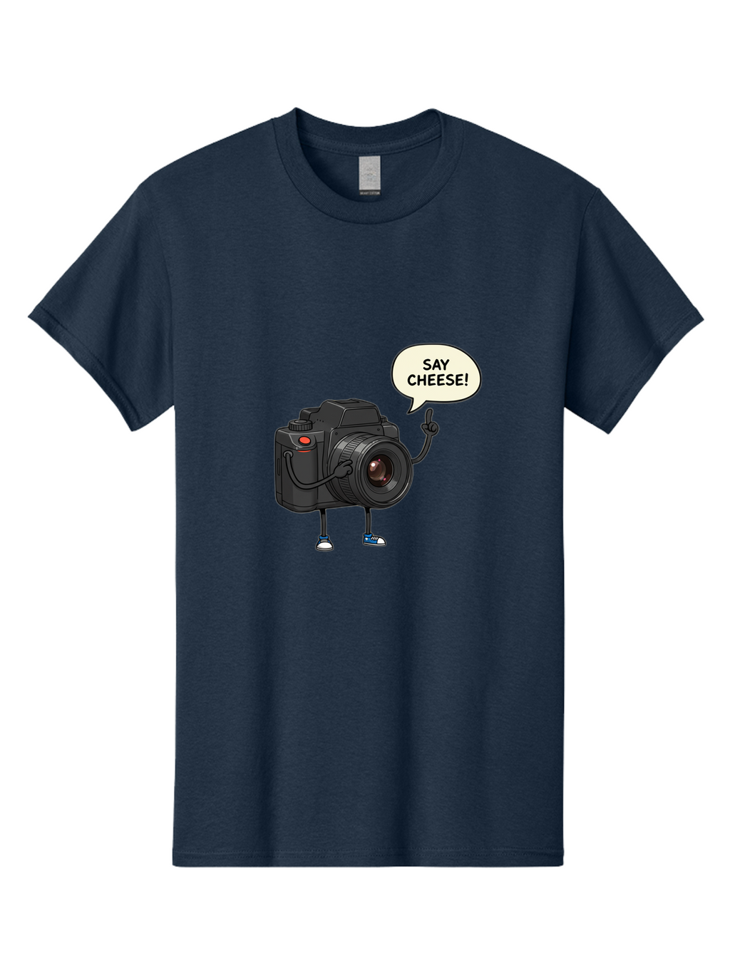 Say-Cheese Men'S Graphic Tee, 100% Cotton, Comfortable Casual Summer Wear, Machine Washable, Cartoon Camera, Funny Character, Photography Humor, Say Cheese!, Camera Character, Comedic Photography, Digital Illustration, Bae734