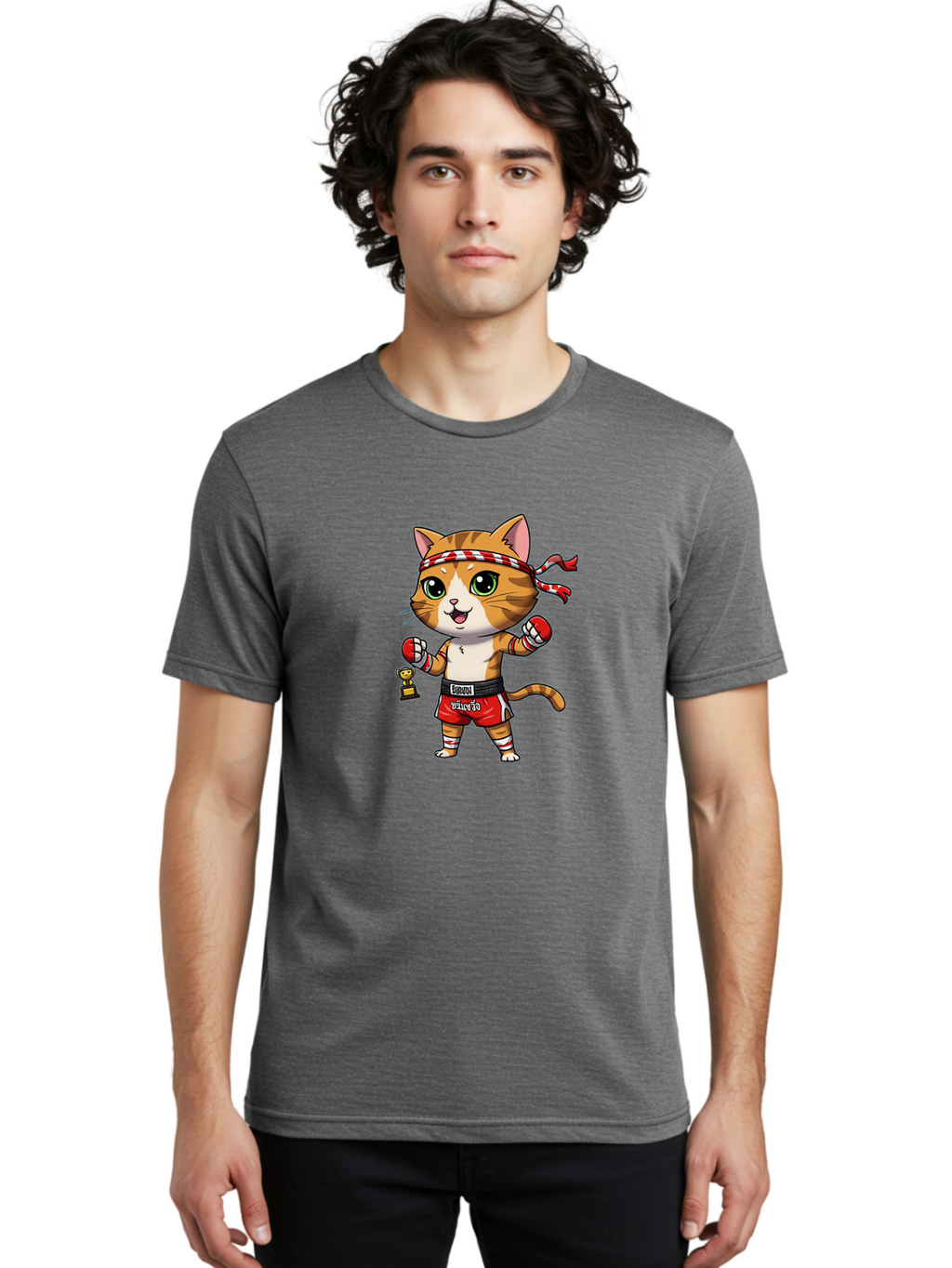 Siamese-Cat Men'S Graphic Tee, 100% Cotton, Comfortable Casual Summer Wear, Machine Washable, Boxing Cat, Cartoon Character, Martial Arts, Funny Animal, Red Boxing Gloves, Dilon Text, Black Belt, Playful Kitty, Adorable Feline, Cartoon Humor Bae736