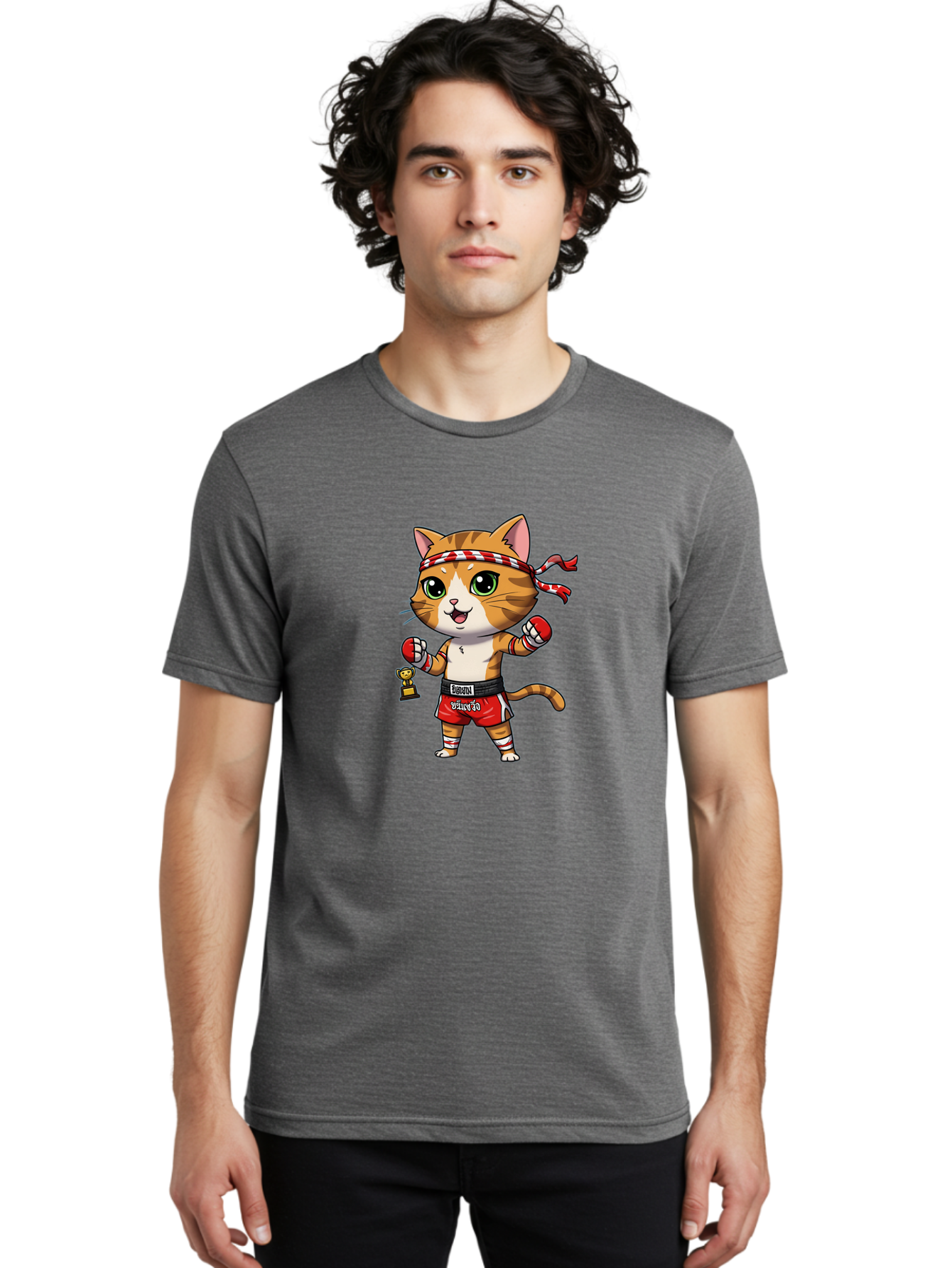 Siamese-Cat Men'S Graphic Tee, 100% Cotton, Comfortable Casual Summer Wear, Machine Washable, Boxing Cat, Cartoon Character, Martial Arts, Funny Animal, Red Boxing Gloves, Dilon Text, Black Belt, Playful Kitty, Adorable Feline, Cartoon Humor Bae736