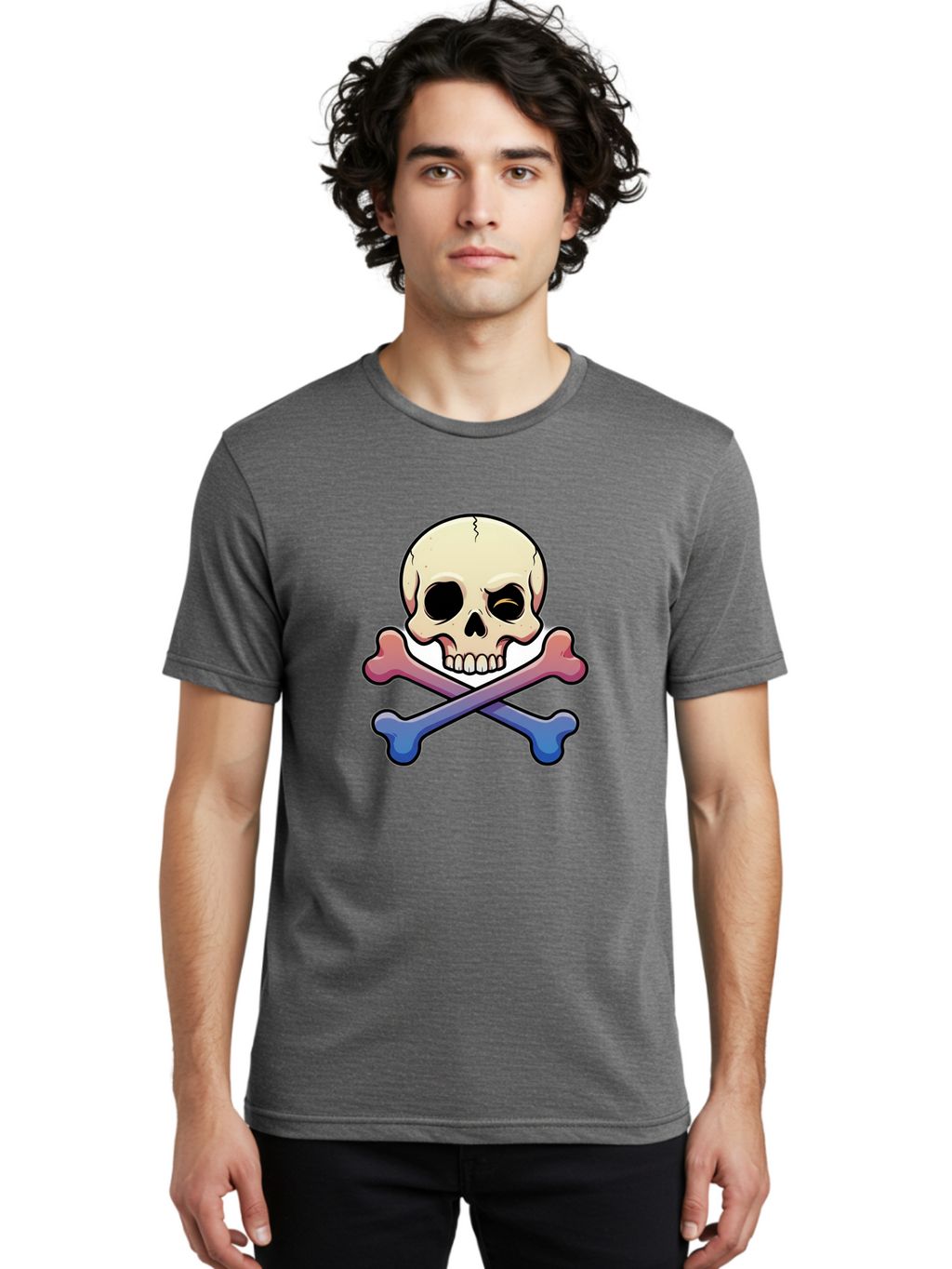 Skull-And-Crossbones Men'S Graphic Tee, 100% Cotton, Comfortable Casual Summer Wear, Machine Washable, Crossed Bones, Human Skull, Poison Symbol, Warning Sign, Cartoon Icon, Grunge Style, Death Symbol, Hazard Warning, Danger Sign, Bae739