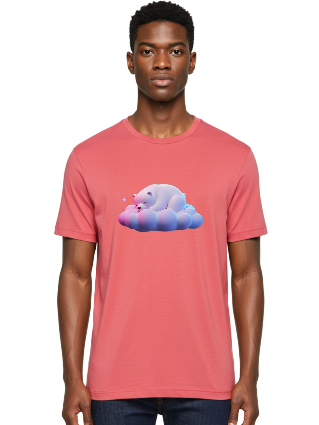 Sleeping-Polar-Bear-11 Men'S Graphic Tee, 100% Cotton, Comfortable Casual Summer Wear, Machine Washable, Sleeping Polar Bear, White Bear, Cloud, Dreamy Scene, Peaceful Slumber, Serene Atmosphere, Cute Bear, Cartoon Style Bae742