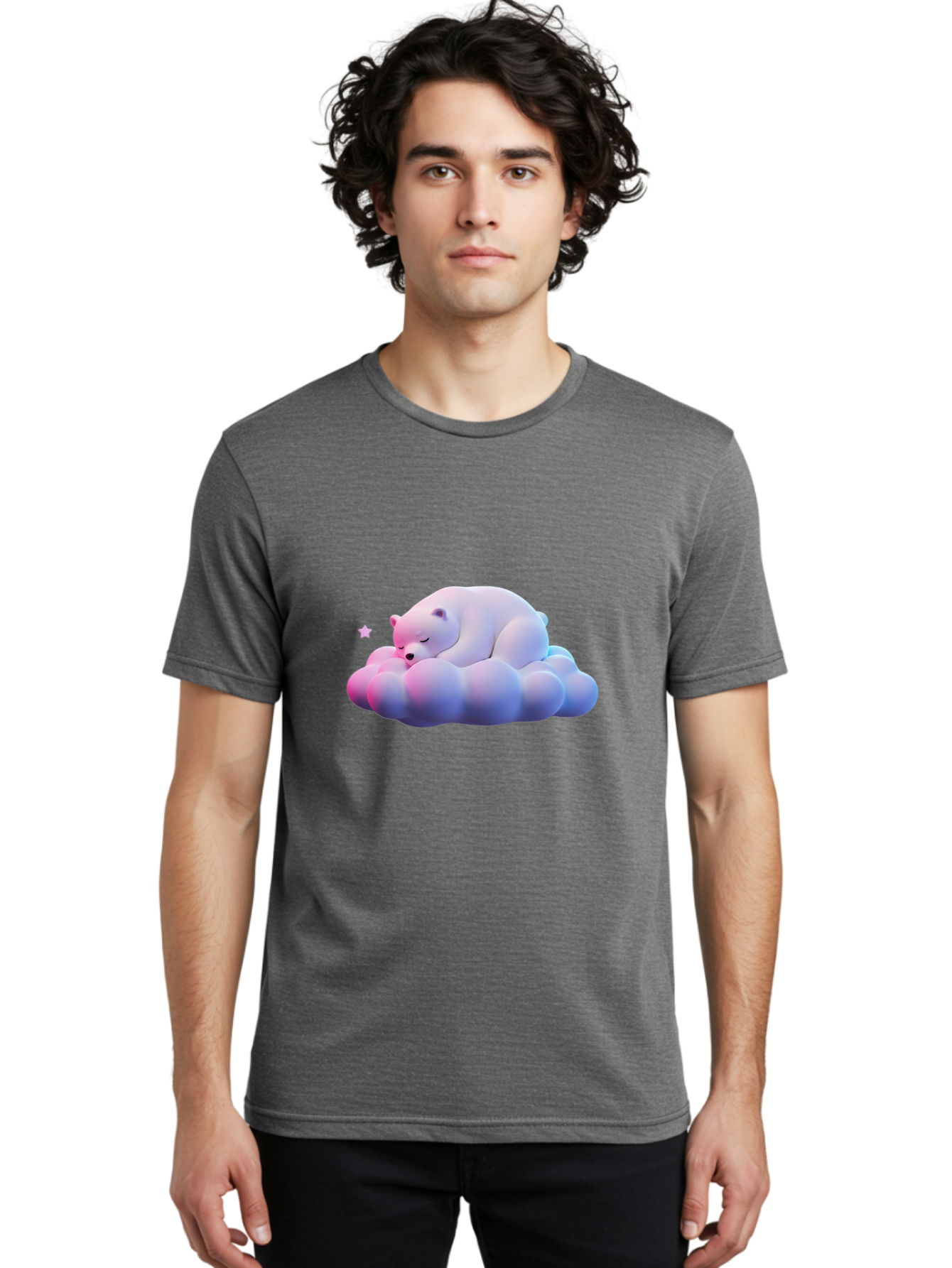 Sleeping-Polar-Bear-11 Men'S Graphic Tee, 100% Cotton, Comfortable Casual Summer Wear, Machine Washable, Sleeping Polar Bear, White Bear, Cloud, Dreamy Scene, Peaceful Slumber, Serene Atmosphere, Cute Bear, Cartoon Style Bae742