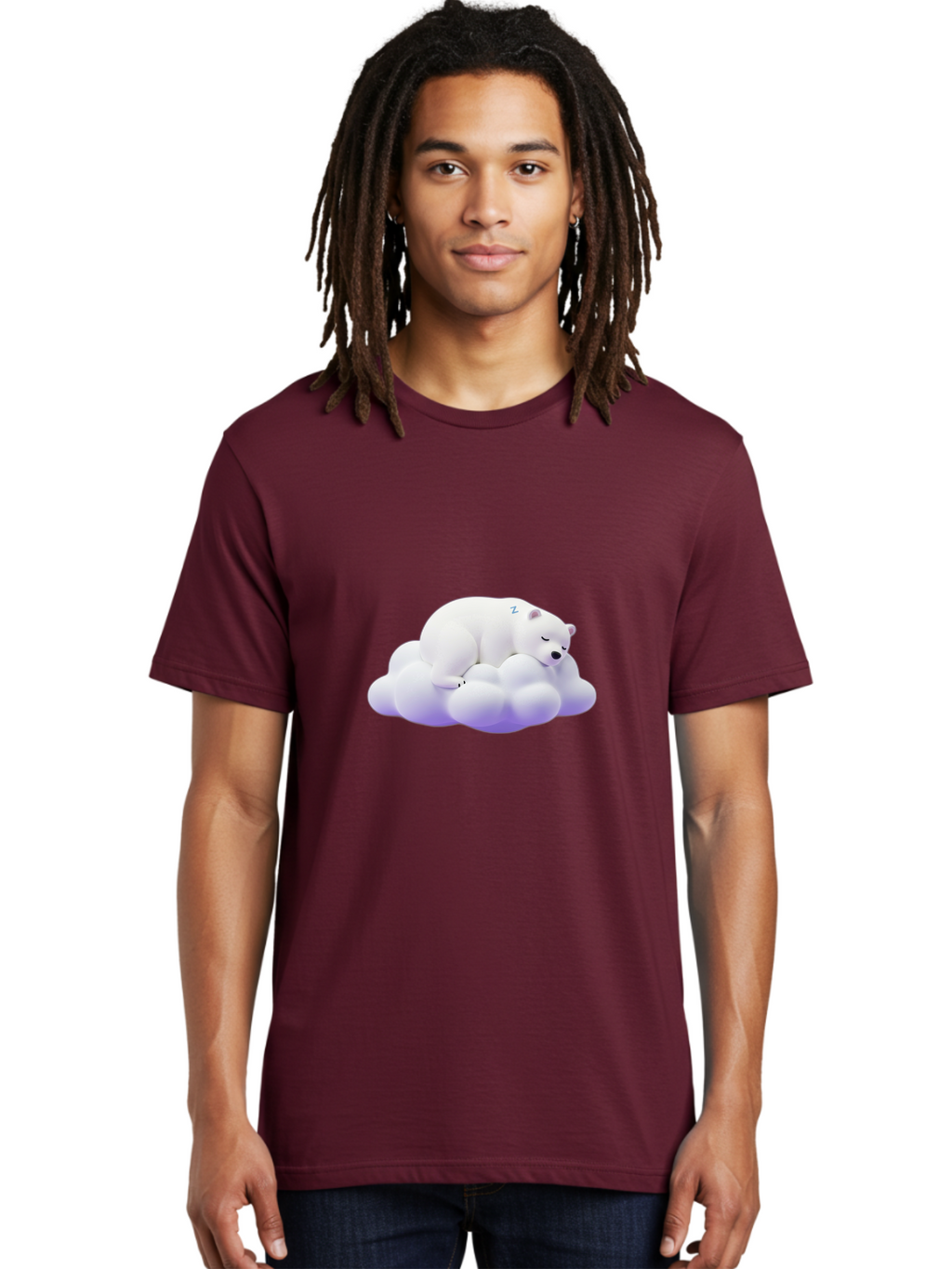 Sleeping-Polar-Bear-5 Men'S Graphic Tee, 100% Cotton, Comfortable Casual Summer Wear, Machine Washable, Sleeping Polar Bear, Cute Cartoon Character, Relaxing On Cloud, Peaceful Slumber, Serene Atmosphere, Adorable Illustration, Zzz, Bae746