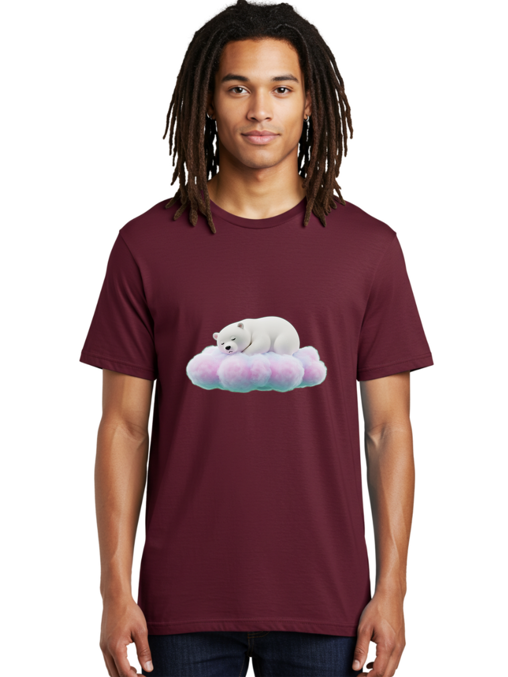 Sleeping-Polar-Bear-8 Men'S Graphic Tee, 100% Cotton, Comfortable Casual Summer Wear, Machine Washable, Sleeping Polar Bear, Fluffy Cloud, Cute Animal, Peaceful Slumber, Adorable Bear, Sweet Dreams, Cartoon Style, Pastel Colors, Bae749