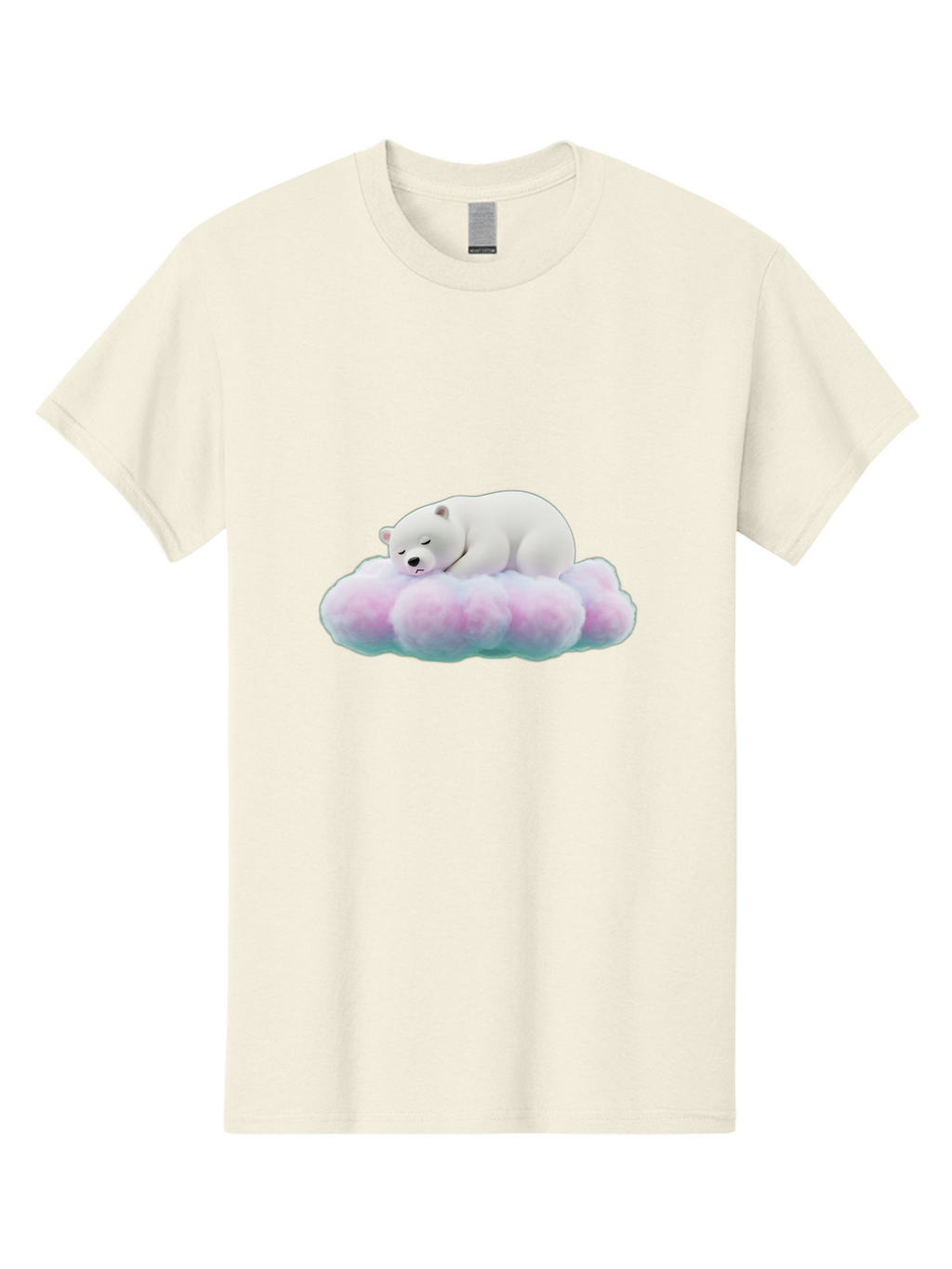 Sleeping-Polar-Bear-8 Men'S Graphic Tee, 100% Cotton, Comfortable Casual Summer Wear, Machine Washable, Sleeping Polar Bear, Fluffy Cloud, Cute Animal, Peaceful Slumber, Adorable Bear, Sweet Dreams, Cartoon Style, Pastel Colors, Bae749