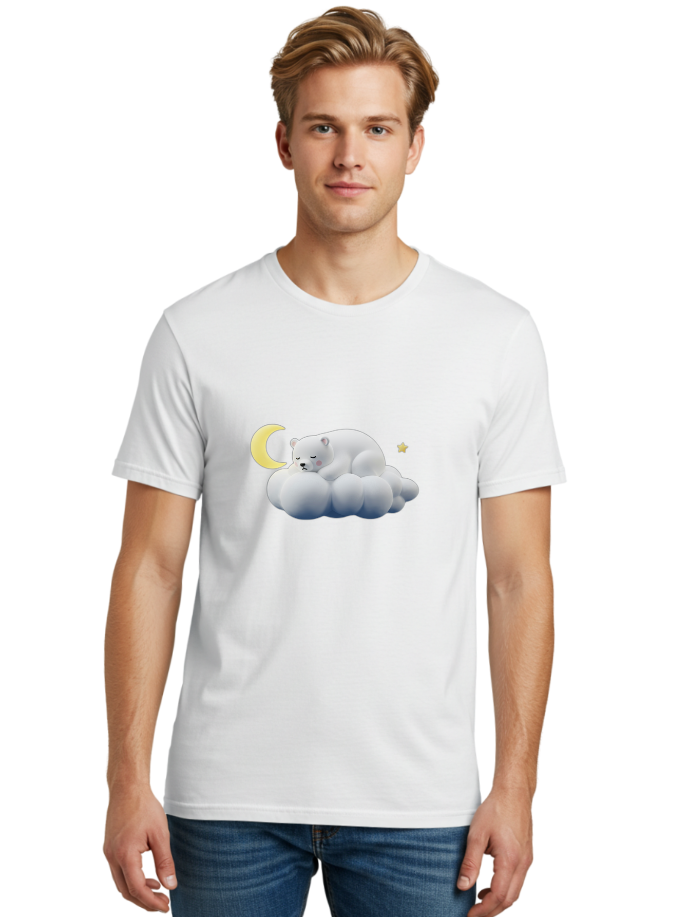 Sleeping-Polar-Bear-9 Men'S Graphic Tee, 100% Cotton, Comfortable Casual Summer Wear, Machine Washable, Sleeping Polar Bear, Cloudy Dreams, Moonlight Serenity, Peaceful Slumber, Celestial Ambiance, Tranquil Atmosphere, Dreamy Night Sky Bae750