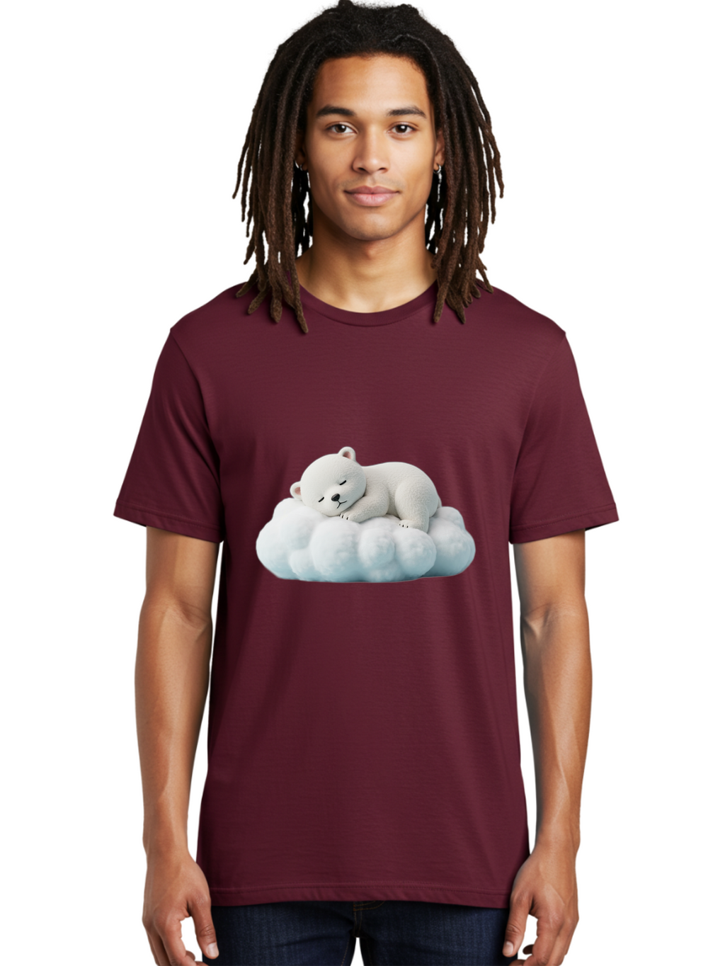 Sleeping-Polar-Bear Men'S Graphic Tee, 100% Cotton, Comfortable Casual Summer Wear, Machine Washable, Cute Polar Bear, Sleeping On Fluffy Cloud, Serene Scene, Adorable Animal, Peaceful Slumber, Tranquil Atmosphere, Digital Art, 3D Rendering Bae752