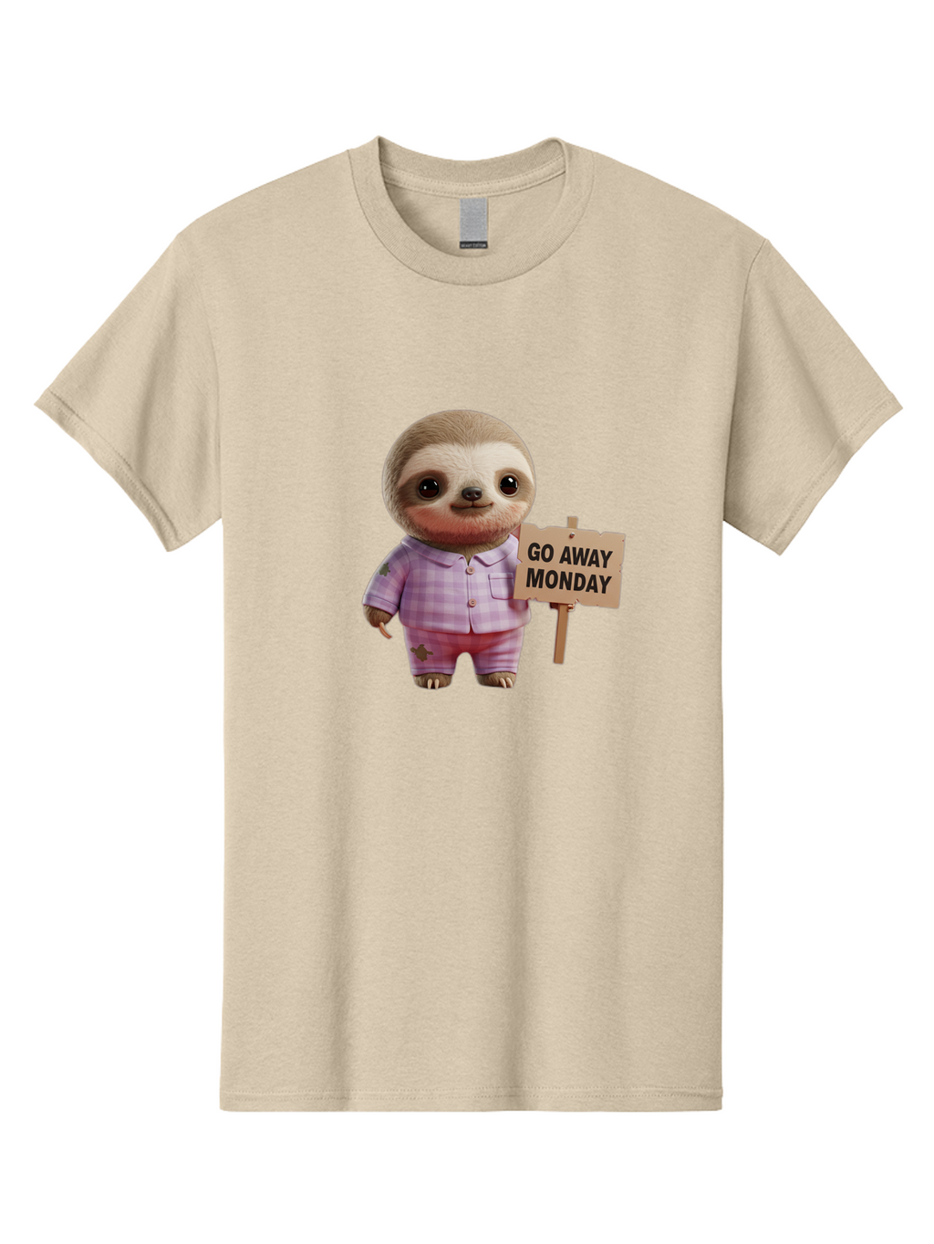 Sloth-Go-Away-Monday Men'S Graphic Tee, 100% Cotton, Comfortable Casual Summer Wear, Machine Washable, Sloth In Pajamas, Cartoon Character, Humorous Illustration, Funny Animal, Monday Motivation, Lazy Sloth, Cute Creature, Playful Design, Bae755