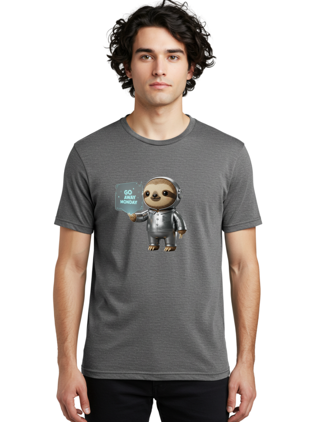 Sloth-In-Space-Suit Men'S Graphic Tee, 100% Cotton, Comfortable Casual Summer Wear, Machine Washable, Sloth In Silver Space Suit, Astronaut Sloth, Motivational Quote, Funny Animal, Humor, Quirky Character, Go Away Monday Bae757