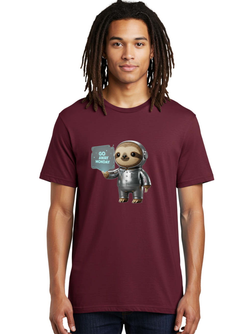Sloth-In-Space-Suit Men'S Graphic Tee, 100% Cotton, Comfortable Casual Summer Wear, Machine Washable, Sloth In Silver Space Suit, Astronaut Sloth, Motivational Quote, Funny Animal, Humor, Quirky Character, Go Away Monday Bae757