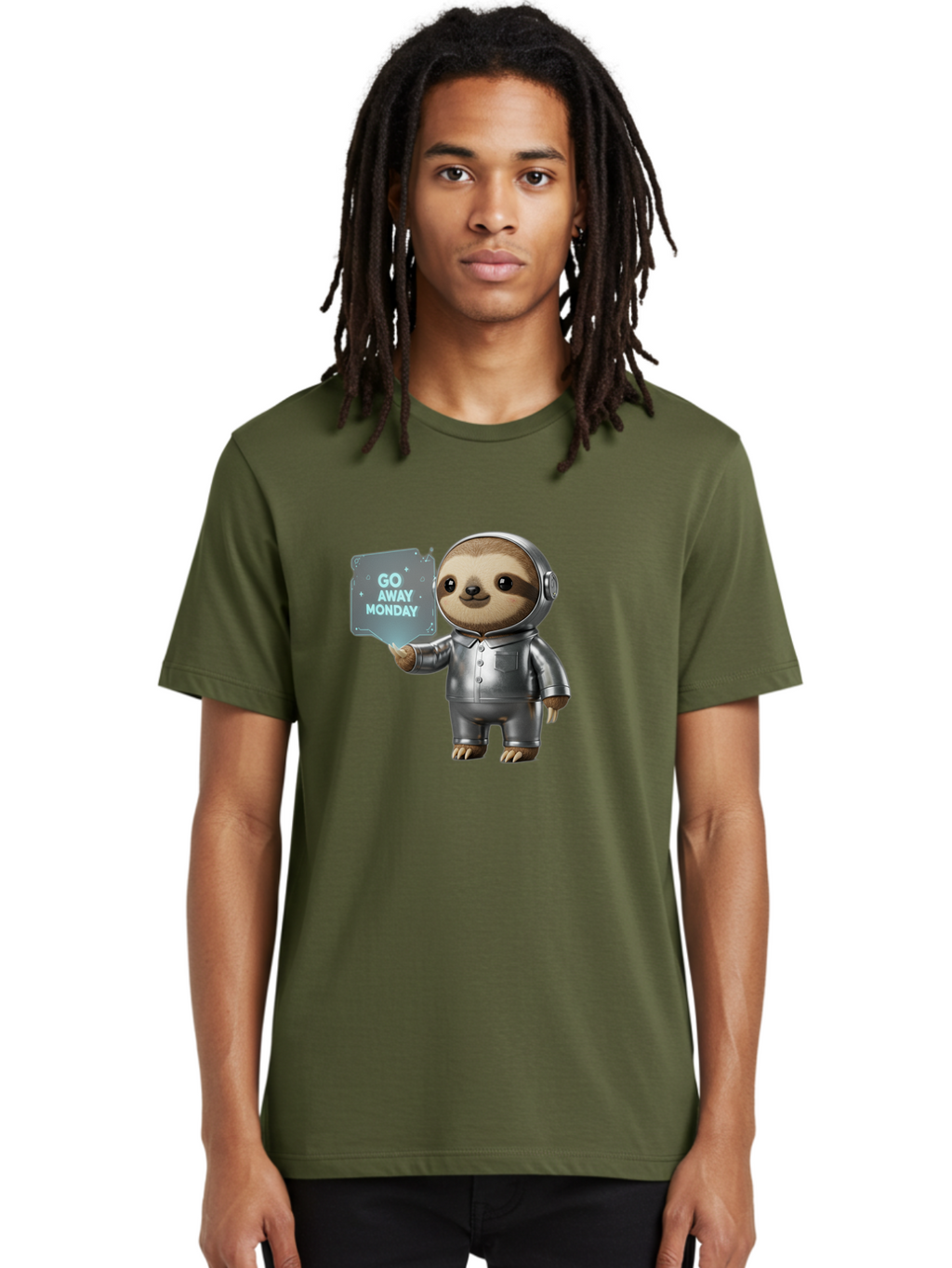 Sloth-In-Space-Suit Men'S Graphic Tee, 100% Cotton, Comfortable Casual Summer Wear, Machine Washable, Sloth In Silver Space Suit, Astronaut Sloth, Motivational Quote, Funny Animal, Humor, Quirky Character, Go Away Monday Bae757