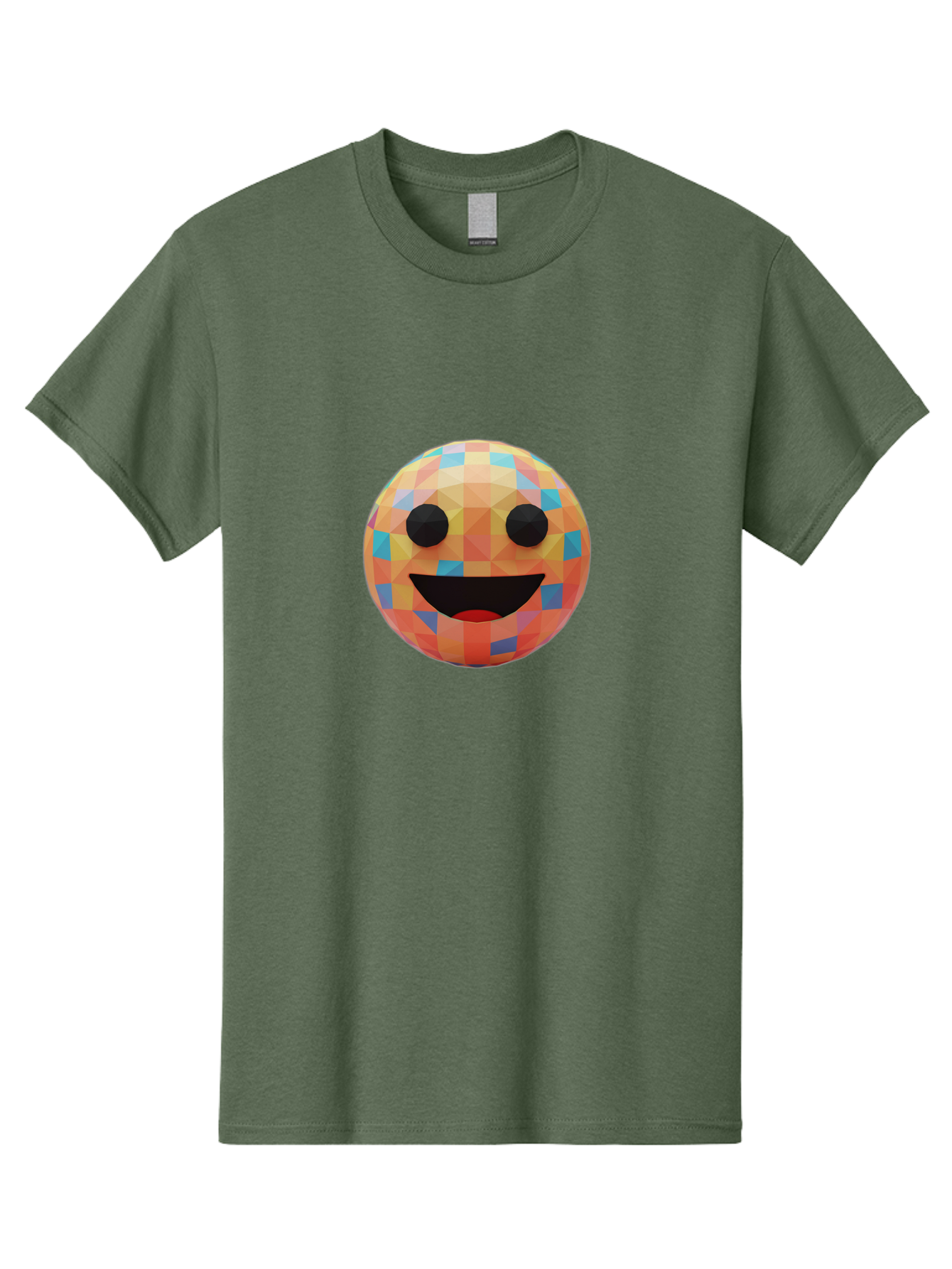 Smile-Ball Men'S Graphic Tee, 100% Cotton, Comfortable Casual Summer Wear, Machine Washable, Low Poly Orb, Happy Face, Smiling Emoji, Colorful Pattern, 3D Design, Vibrant Colors, Emotive Expression, Modern Art Style, Geometric Shapes, Bae759