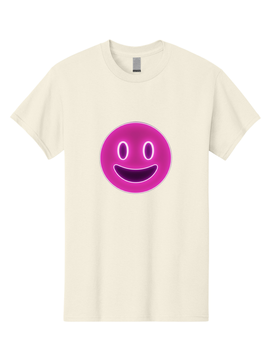 Smiley-Face Men'S Graphic Tee, 100% Cotton, Comfortable Casual Summer Wear, Machine Washable, Smiley Face, Happy Expression, Purple Emoticon, Neon Glow, Simple Design, Positive Vibe, Emotive Icon, Social Media Symbol, Emoticon, Happiness, Bae760
