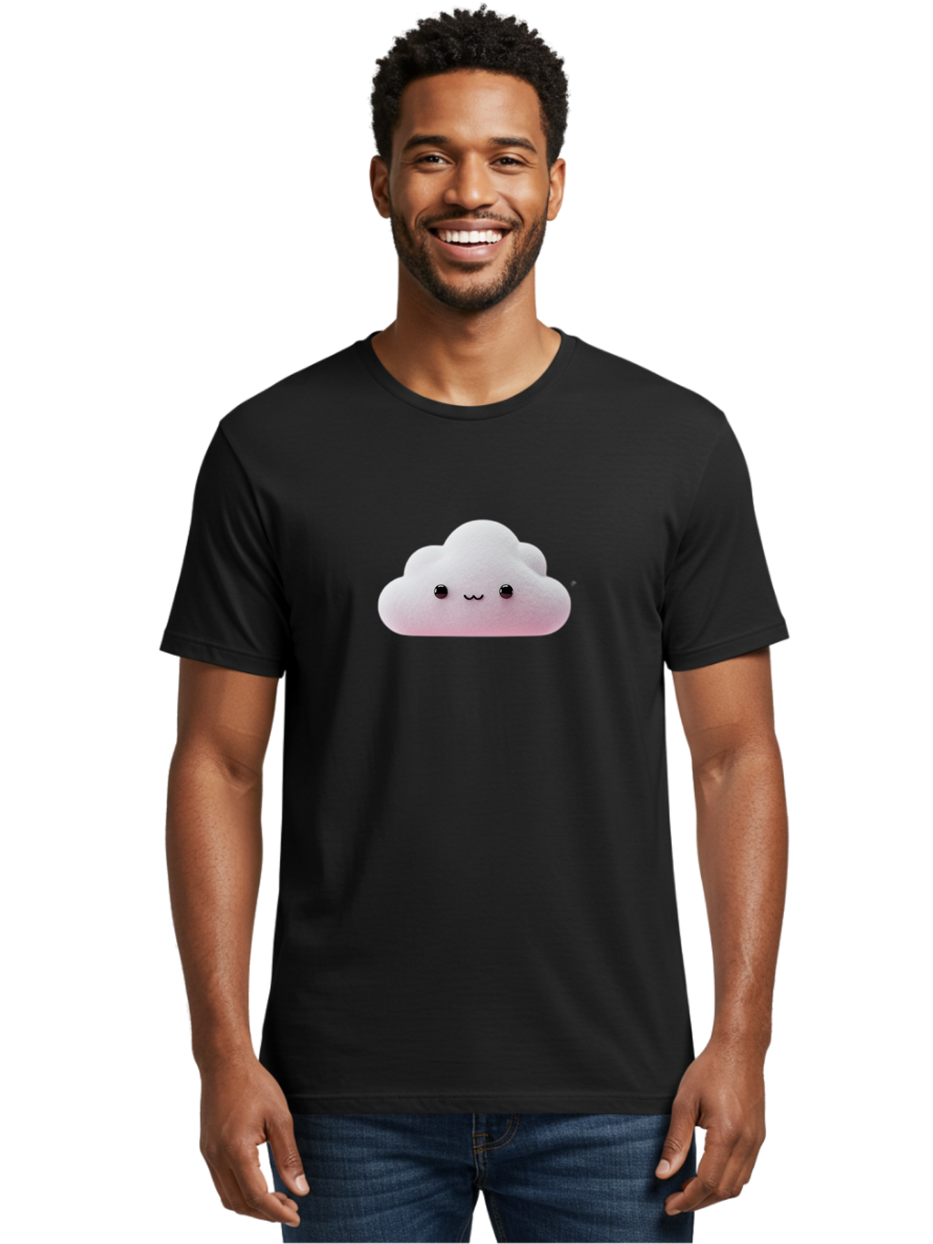 Smiling-Cloud-1 Men'S Graphic Tee, 100% Cotton, Comfortable Casual Summer Wear, Machine Washable, Kawaii Cloud, Cute Cartoon Character, Smiling Face, Fluffy Cloud, Pastel Colors, Adorable Design, Soft Graphics, Childrens Illustration, Bae762
