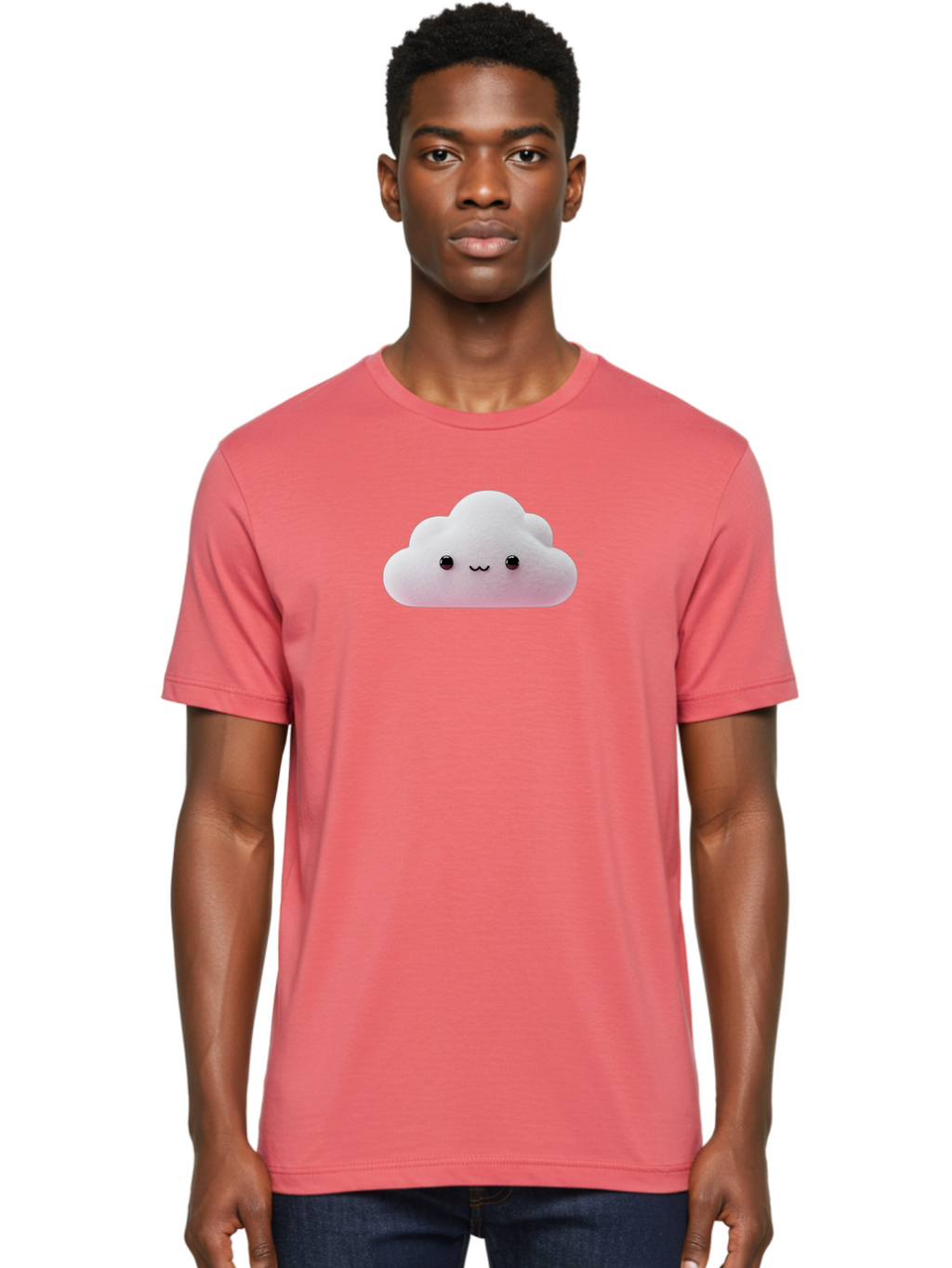 Smiling-Cloud-1 Men'S Graphic Tee, 100% Cotton, Comfortable Casual Summer Wear, Machine Washable, Kawaii Cloud, Cute Cartoon Character, Smiling Face, Fluffy Cloud, Pastel Colors, Adorable Design, Soft Graphics, Childrens Illustration, Bae762