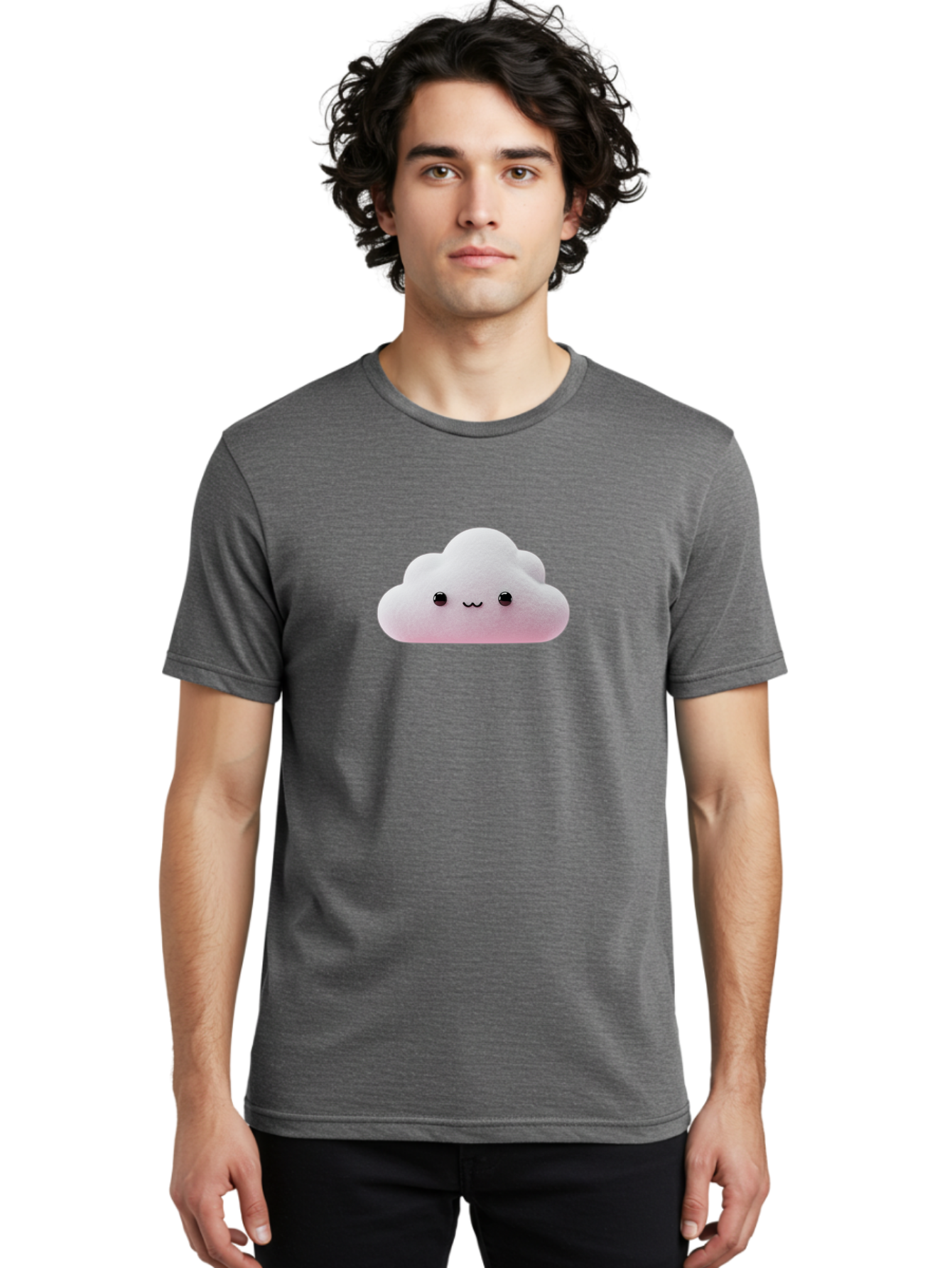Smiling-Cloud-1 Men'S Graphic Tee, 100% Cotton, Comfortable Casual Summer Wear, Machine Washable, Kawaii Cloud, Cute Cartoon Character, Smiling Face, Fluffy Cloud, Pastel Colors, Adorable Design, Soft Graphics, Childrens Illustration, Bae762