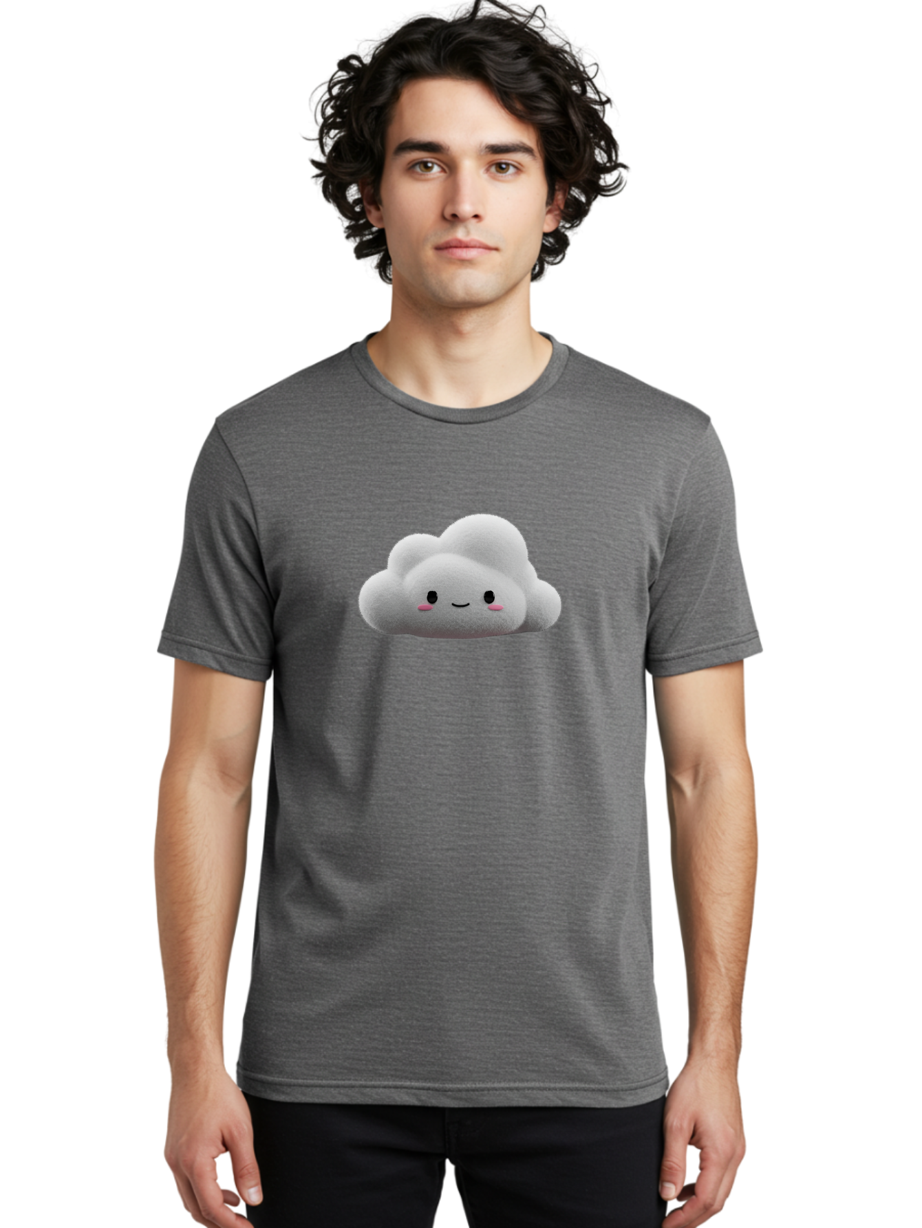 Smiling-Cloud-3 Men'S Graphic Tee, 100% Cotton, Comfortable Casual Summer Wear, Machine Washable, Cute Cloud, Smiling Face, Fluffy White Cloud, Cartoon Character, Adorable Illustration, Kawaii Cloud, Soft Graphics, Digital Art, Bae764