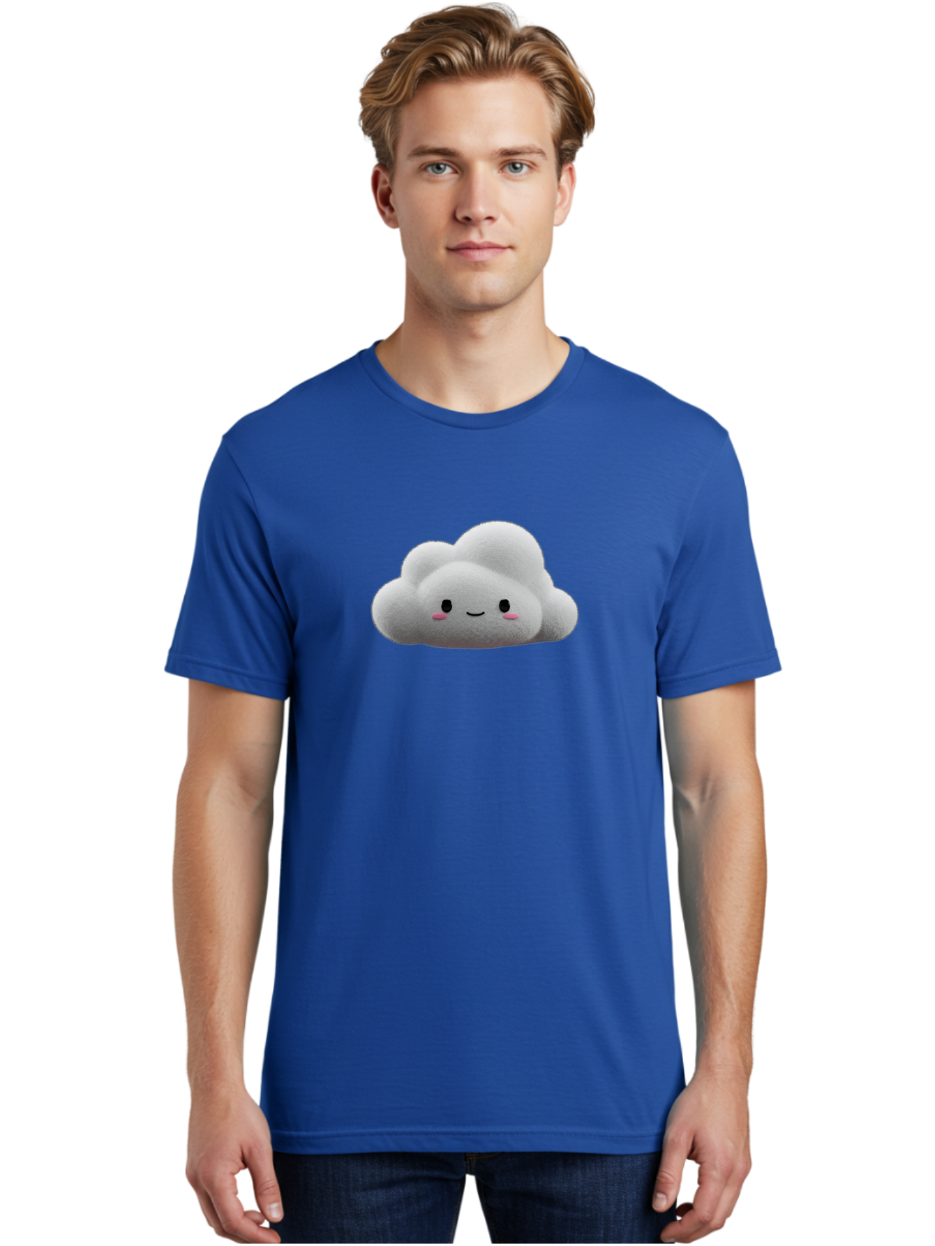 Smiling-Cloud-3 Men'S Graphic Tee, 100% Cotton, Comfortable Casual Summer Wear, Machine Washable, Cute Cloud, Smiling Face, Fluffy White Cloud, Cartoon Character, Adorable Illustration, Kawaii Cloud, Soft Graphics, Digital Art, Bae764