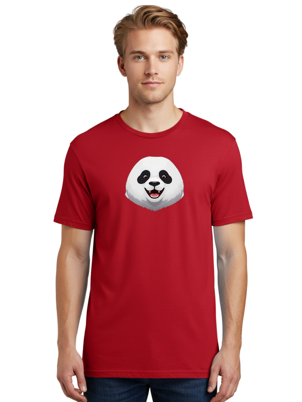 Smiling-Panda-Head Men'S Graphic Tee, 100% Cotton, Comfortable Casual Summer Wear, Machine Washable, Cartoon Panda, Happy Face, Black And White Fur, Cute Animal, Playful Expression, Smiling Panda, Cartoon Character Bae766