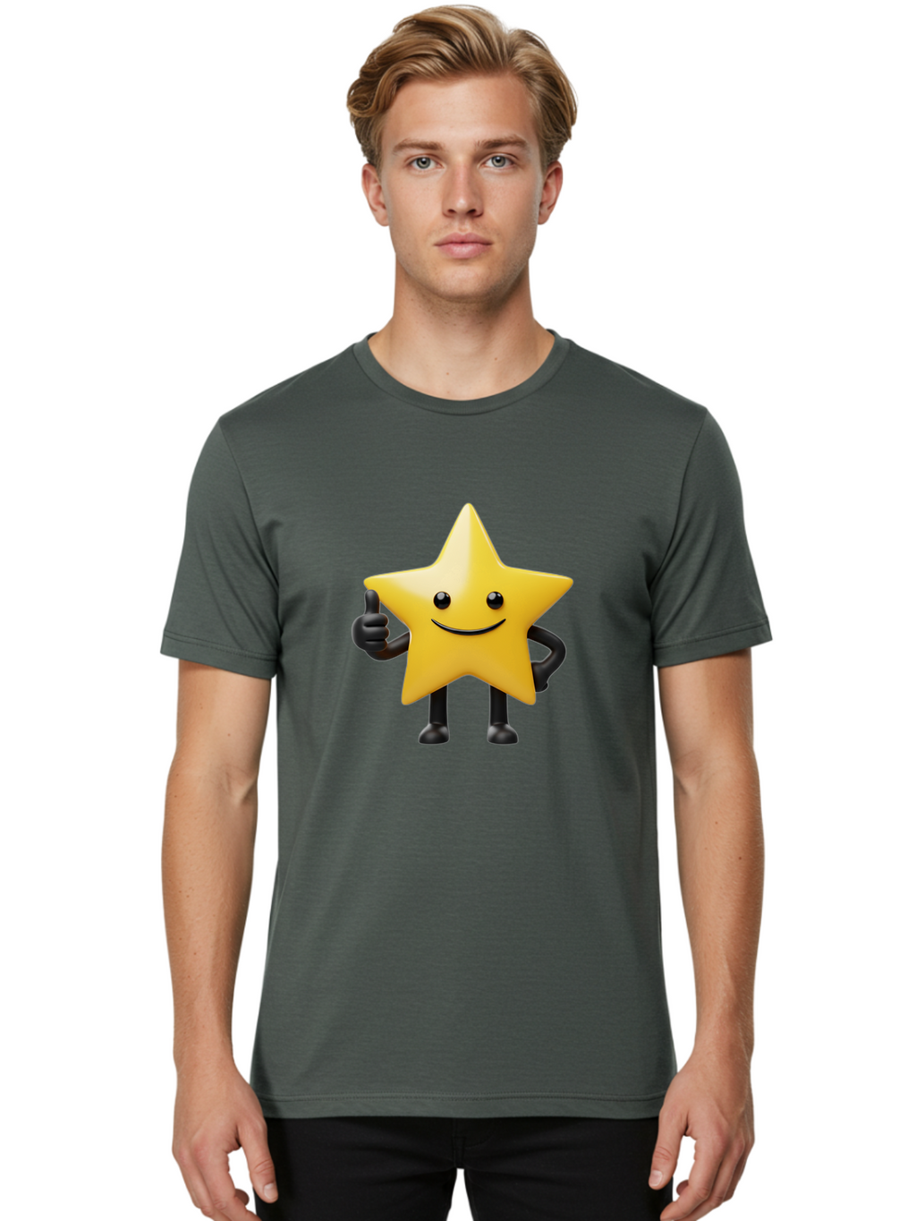 Smiling-Star-2 Men'S Graphic Tee, 100% Cotton, Comfortable Casual Summer Wear, Machine Washable, Smiling Star, Thumbs Up, Approval, Happiness, Joyful Character, Cartoon Star, Friendly Mascot, Positive Vibe, Happy Face Bae768