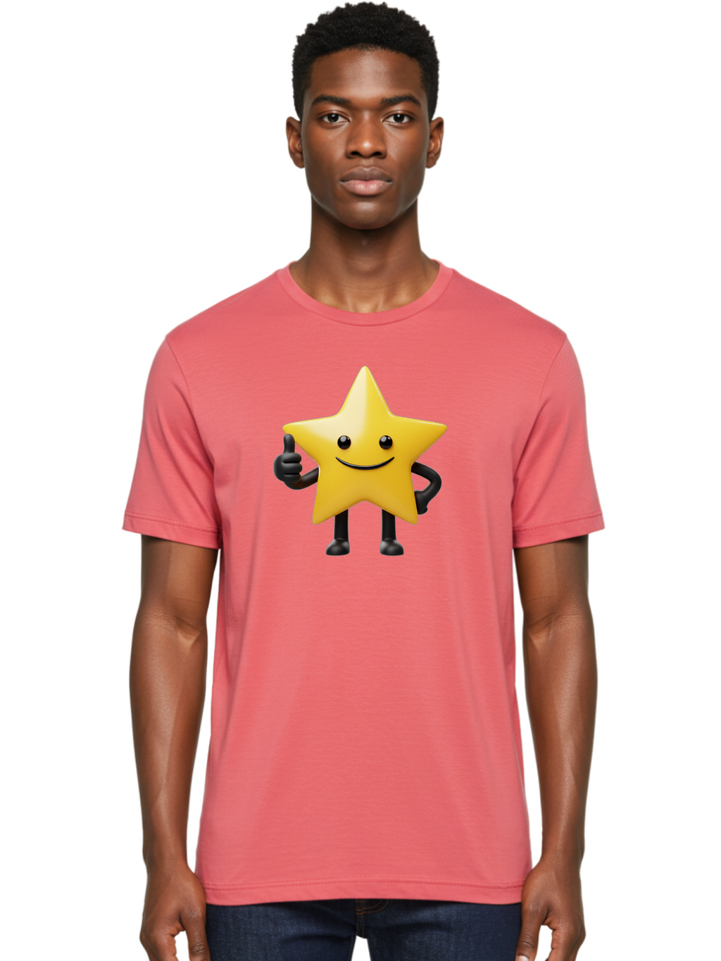 Smiling-Star-2 Men'S Graphic Tee, 100% Cotton, Comfortable Casual Summer Wear, Machine Washable, Smiling Star, Thumbs Up, Approval, Happiness, Joyful Character, Cartoon Star, Friendly Mascot, Positive Vibe, Happy Face Bae768
