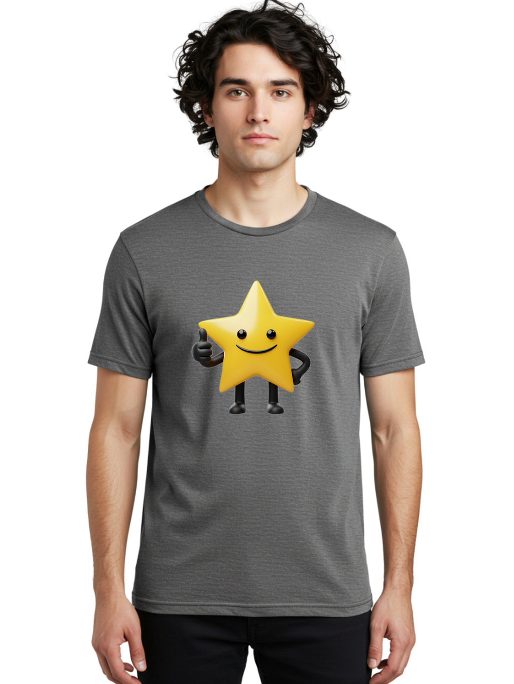 Smiling-Star-2 Men'S Graphic Tee, 100% Cotton, Comfortable Casual Summer Wear, Machine Washable, Smiling Star, Thumbs Up, Approval, Happiness, Joyful Character, Cartoon Star, Friendly Mascot, Positive Vibe, Happy Face Bae768